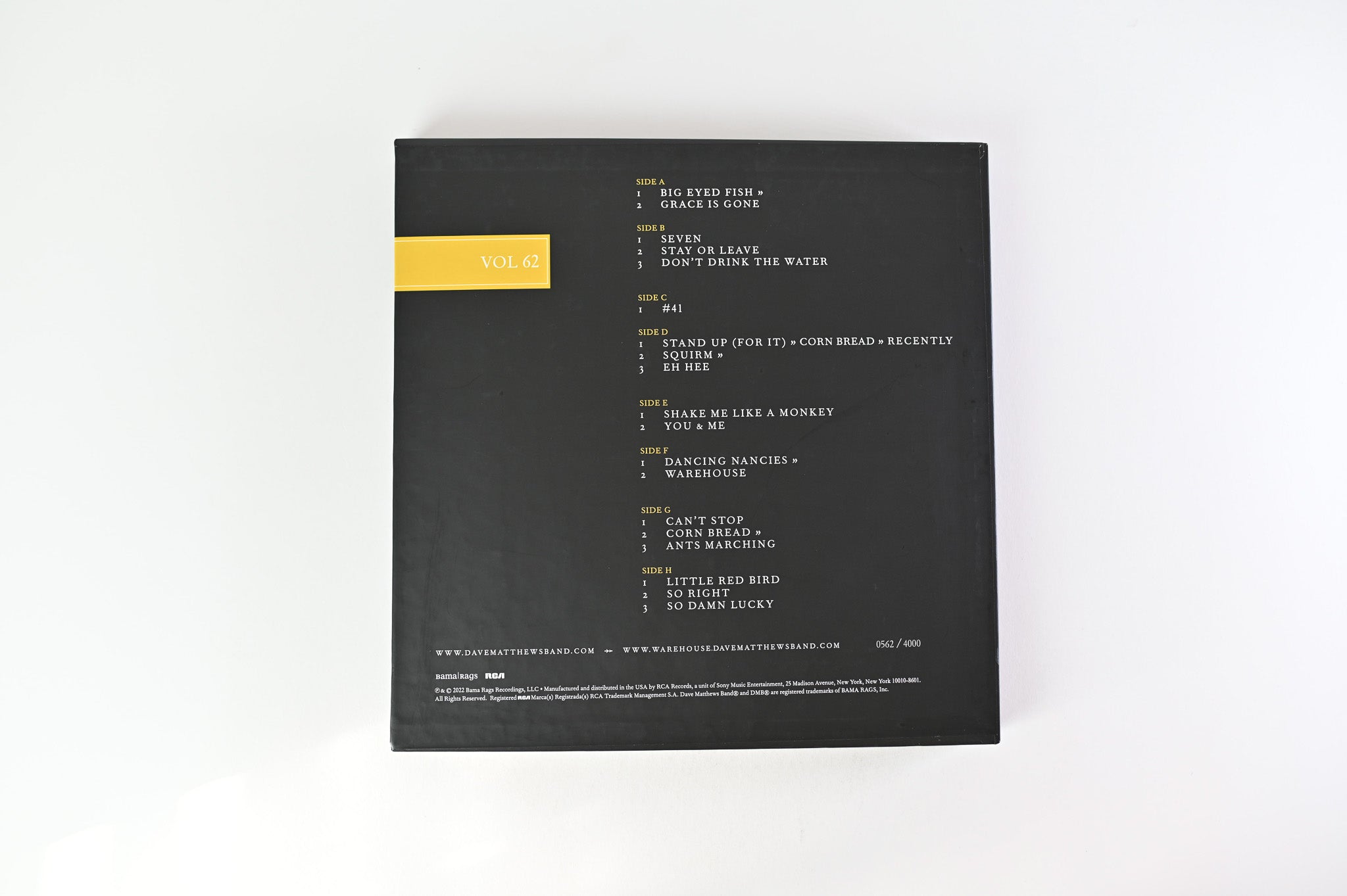 Dave Matthews Band - DMB Live Trax Vol. 62 on Bama Rags Ltd Numbered Yellow Vinyl Box Set