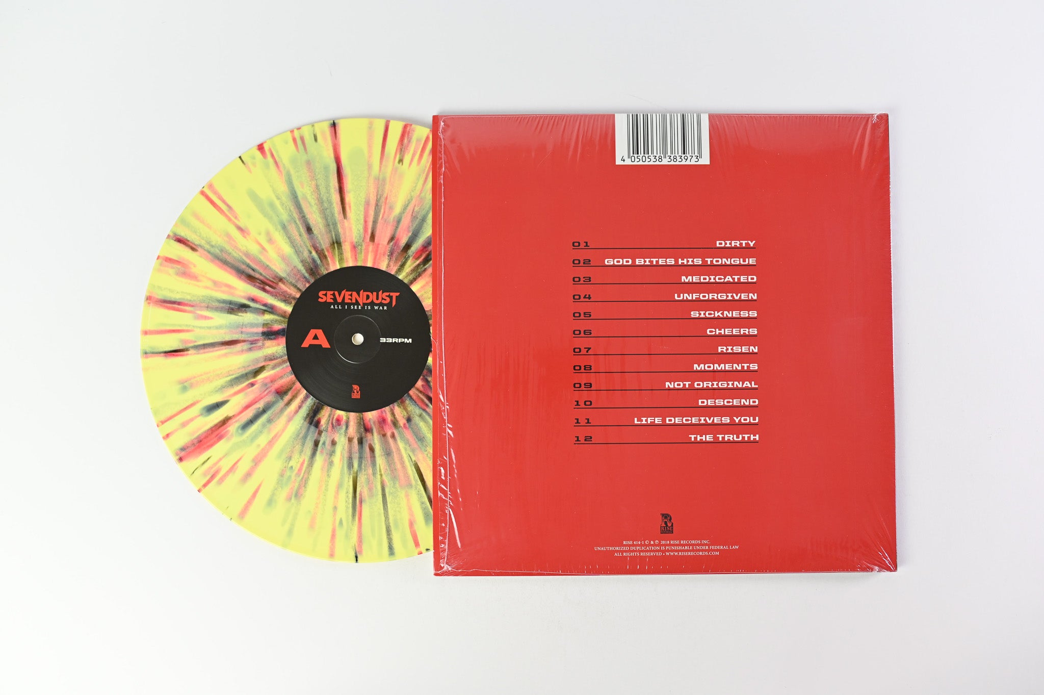 Sevendust - All I See Is War on Rise Ltd Yellow w/Red & Black Splatter