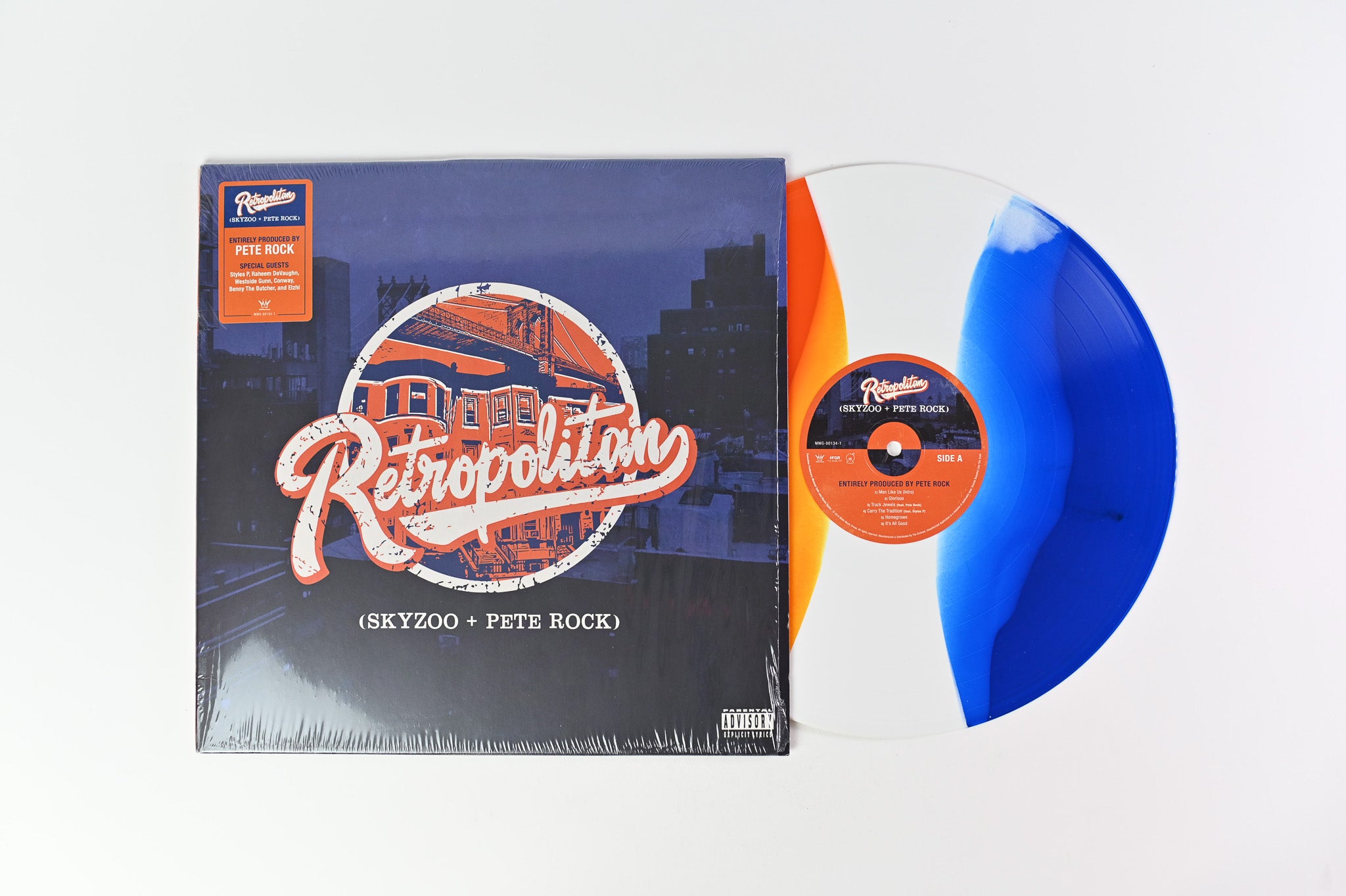 Skyzoo + Pete Rock - Retropolitan on Mello Music Group Orange / White / Blue Vinyl