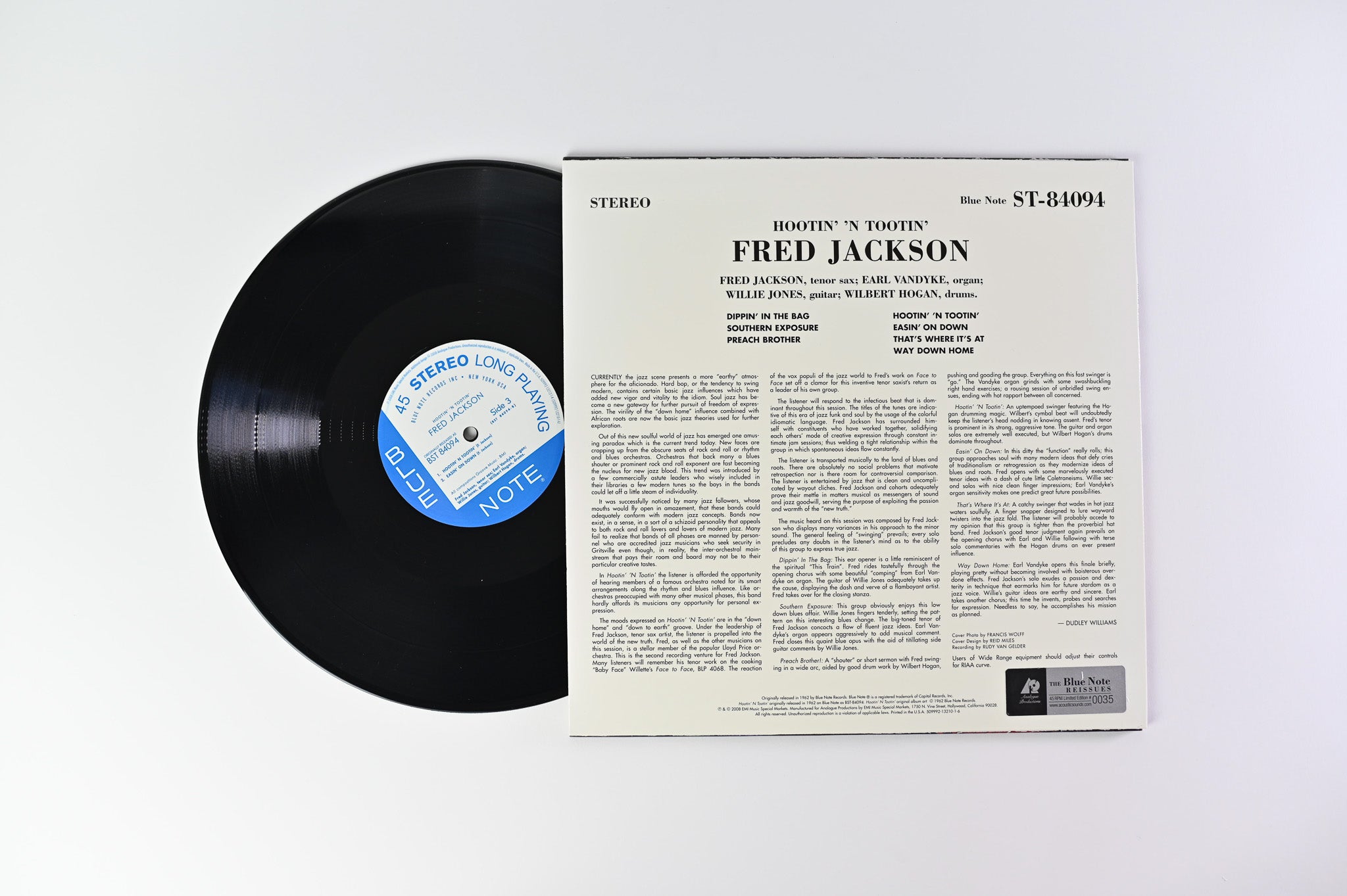Fred Jackson - Hootin' 'N Tootin' on Blue Note Analogue Productions Reissue Numbered 45 RPM