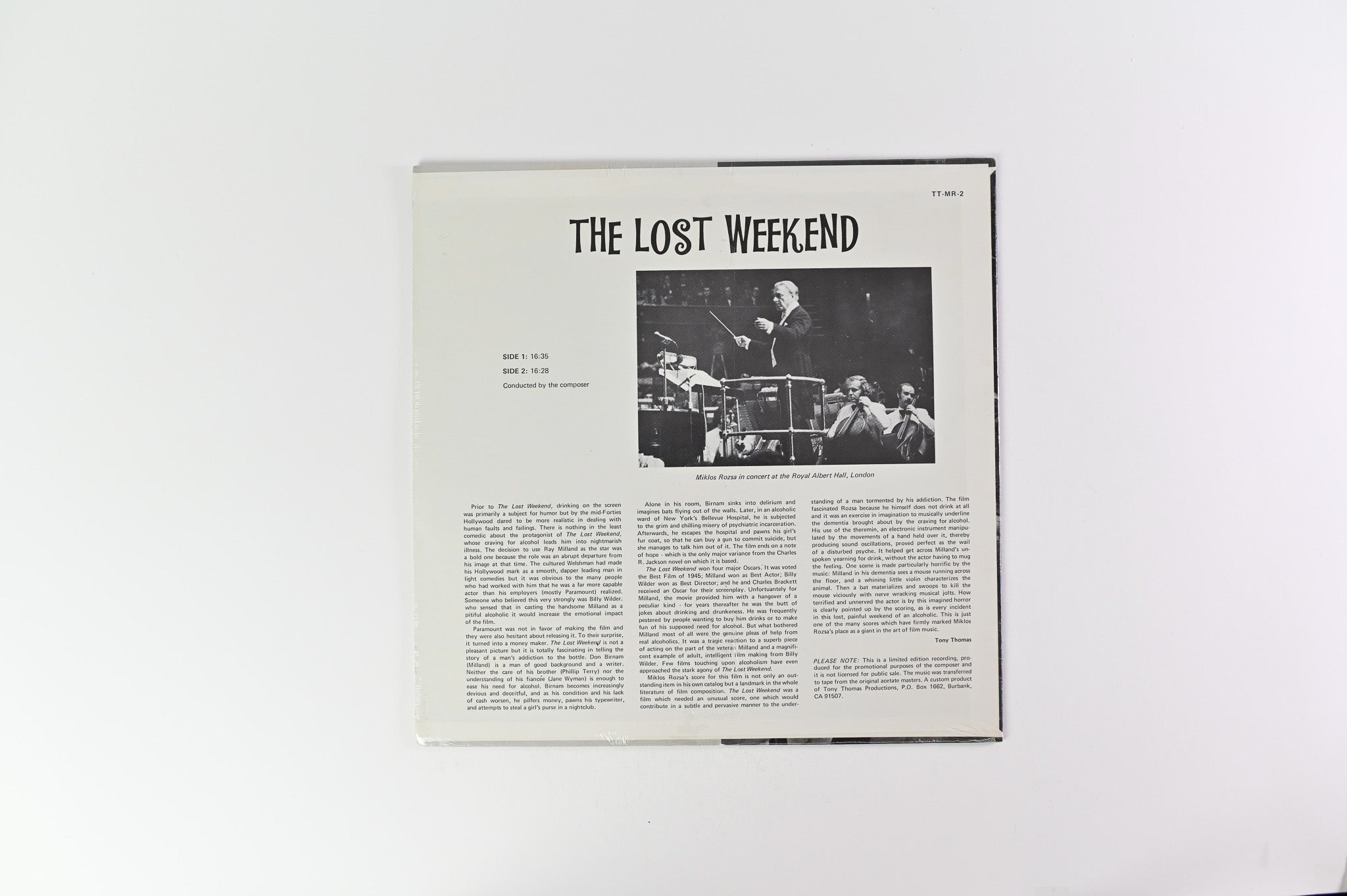 Miklós Rózsa - The Lost Weekend (The Classic Film Score) on Tony Thomas Productions Sealed