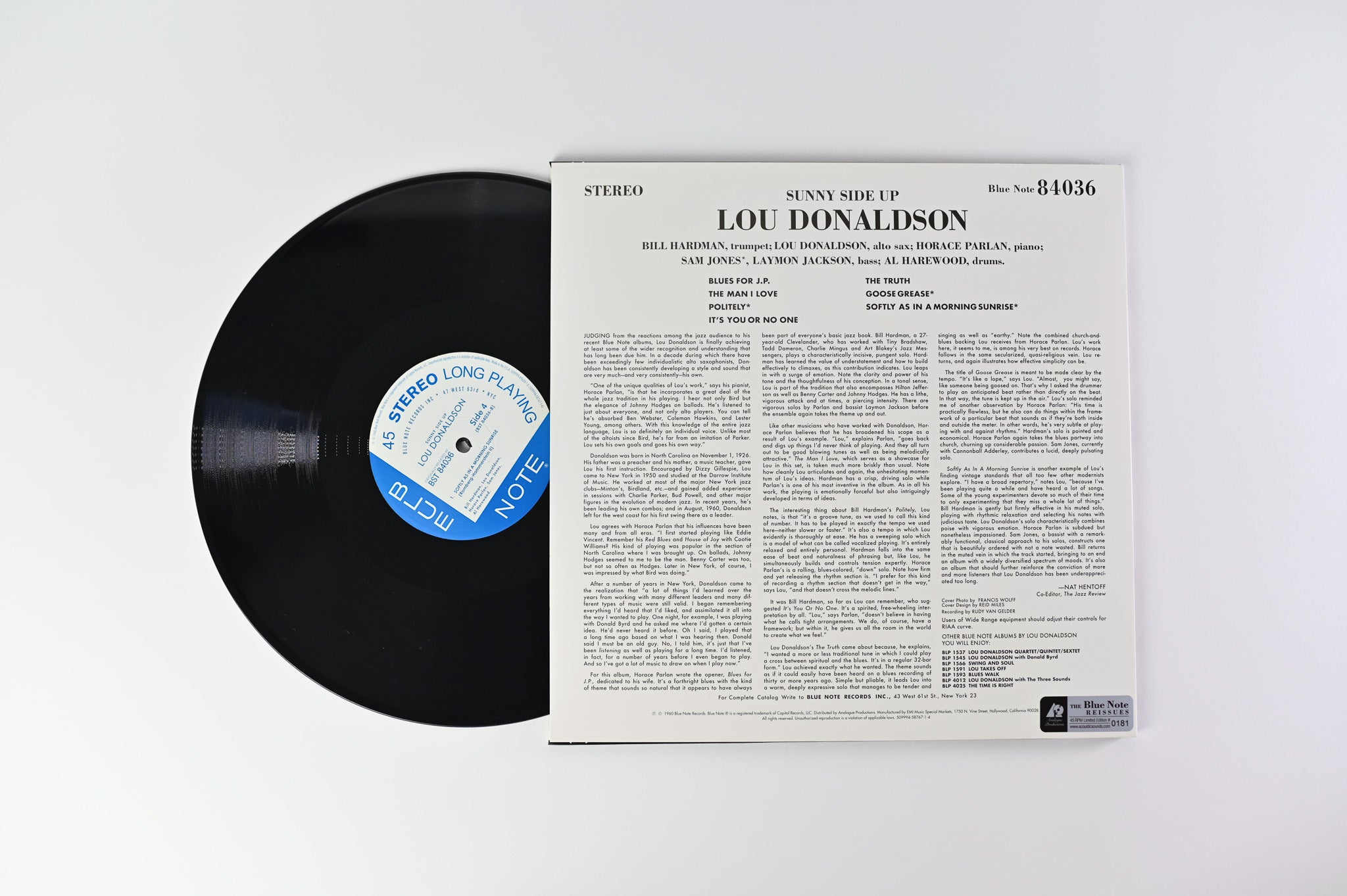 Lou Donaldson - Sunny Side Up on Blue Note Analogue Productions Reissue Numbered 45 RPM
