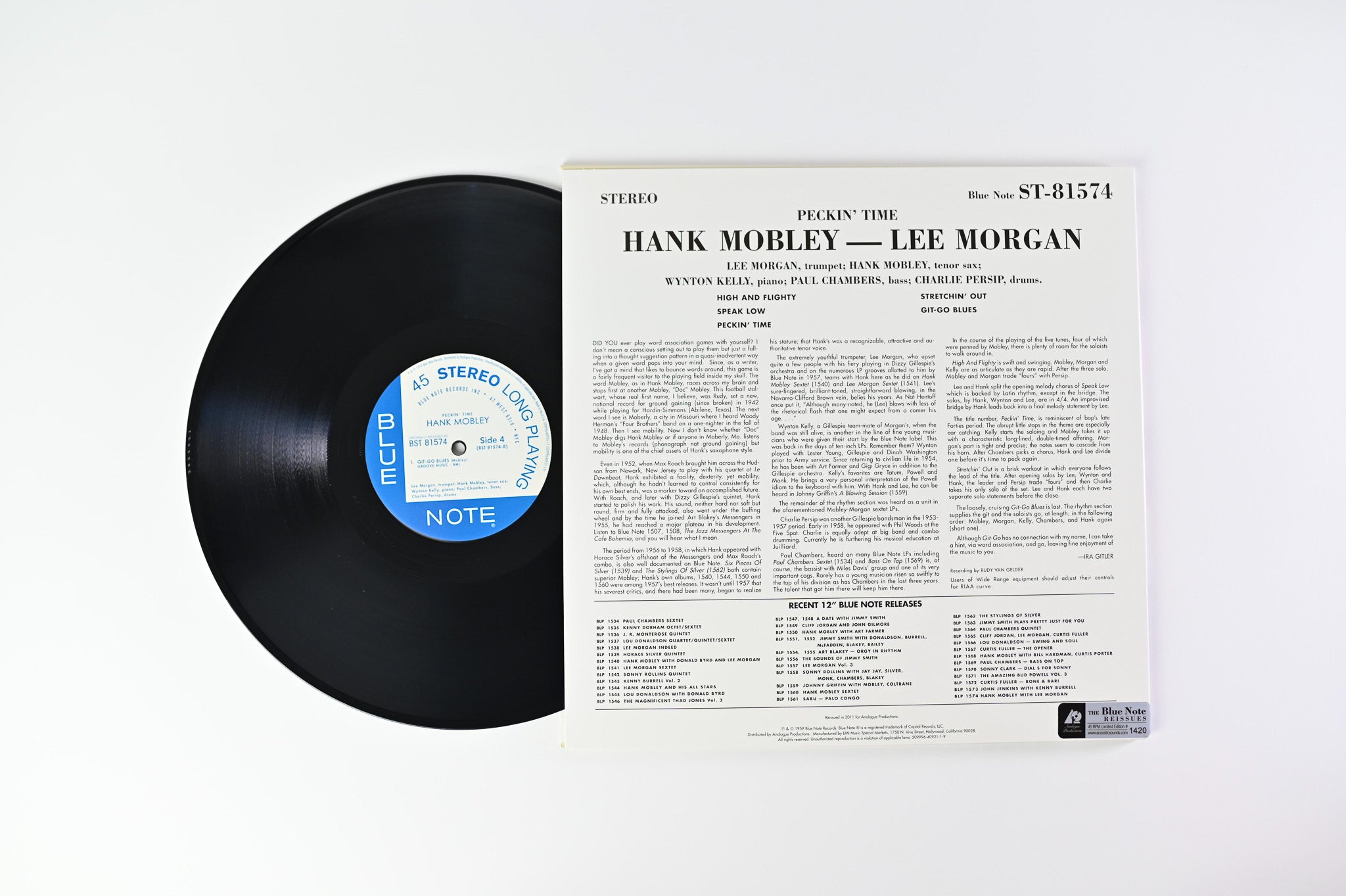 Hank Mobley - Peckin' Time on Blue Note Analogue Productions Ltd 45 RPM Numbered Reissue