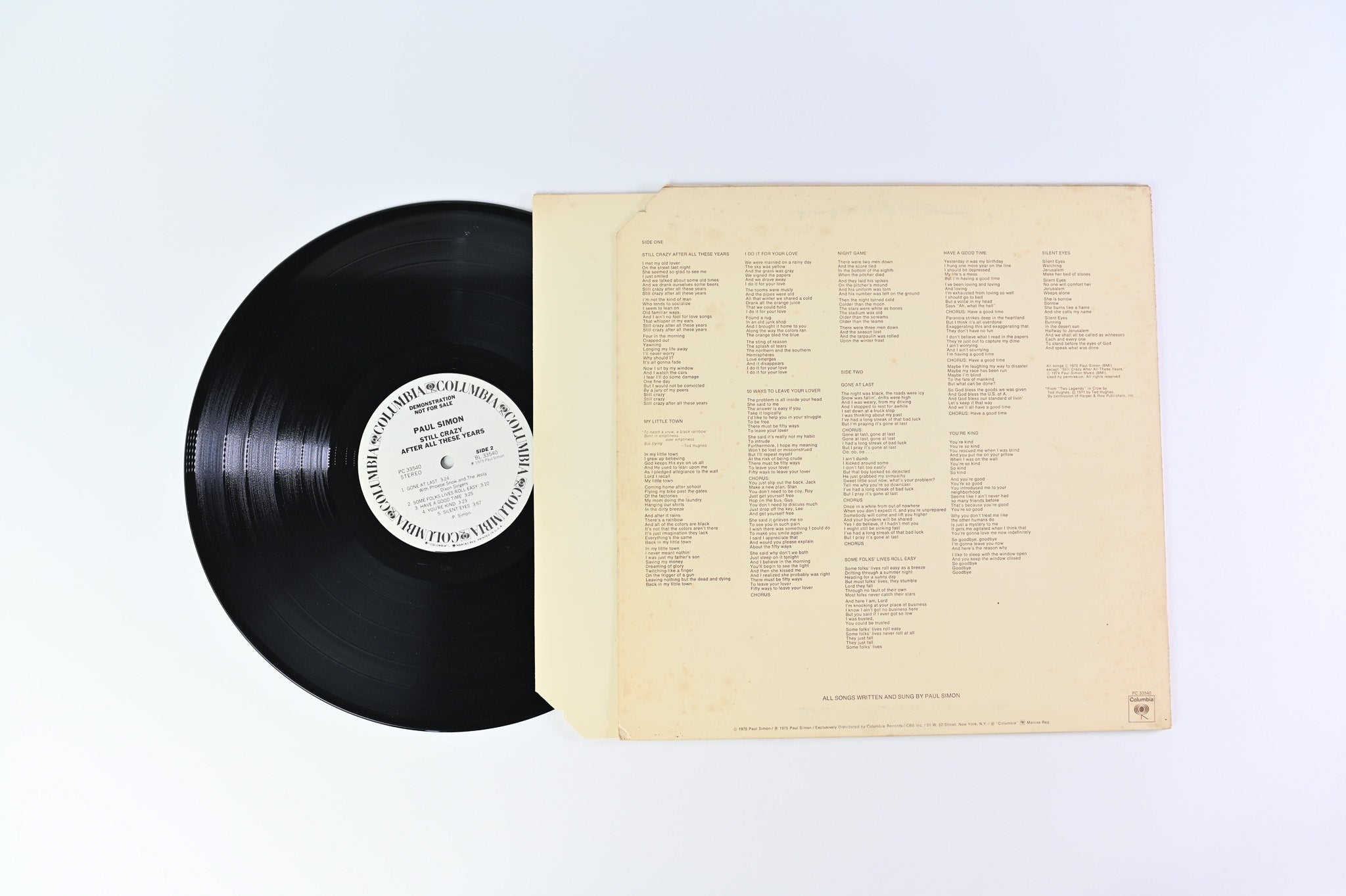 Paul Simon - Still Crazy After All These Years White Label Promo on Columbia Records