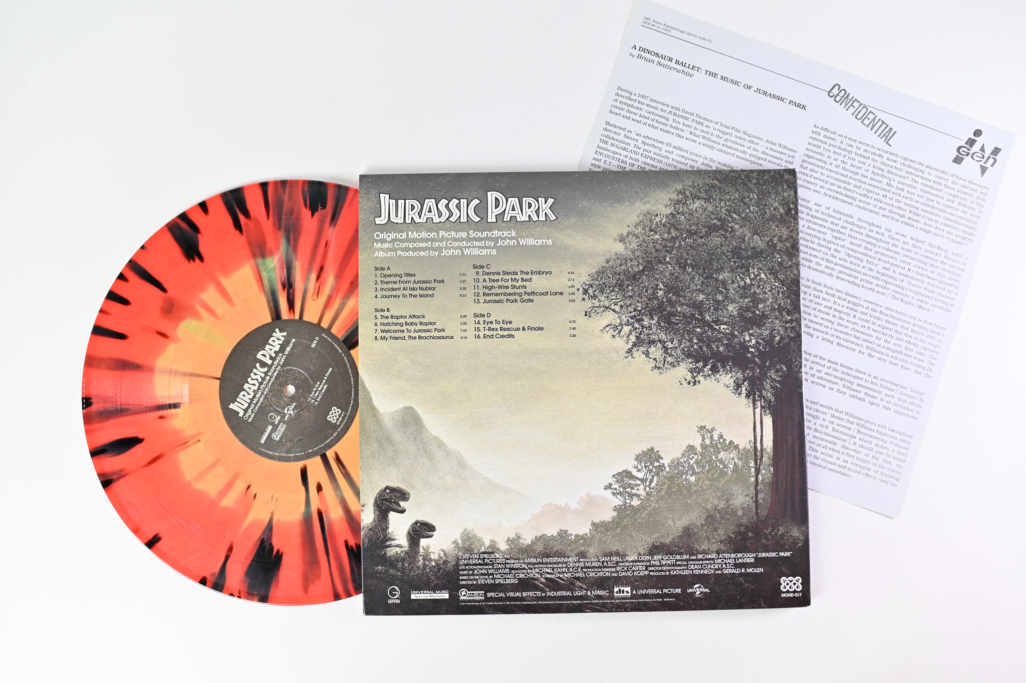 John Williams - Jurassic Park (Original Motion Picture Soundtrack) on Mondo Ltd Yellow and Red Swirl with Black Splatter 180 Gram Reissue