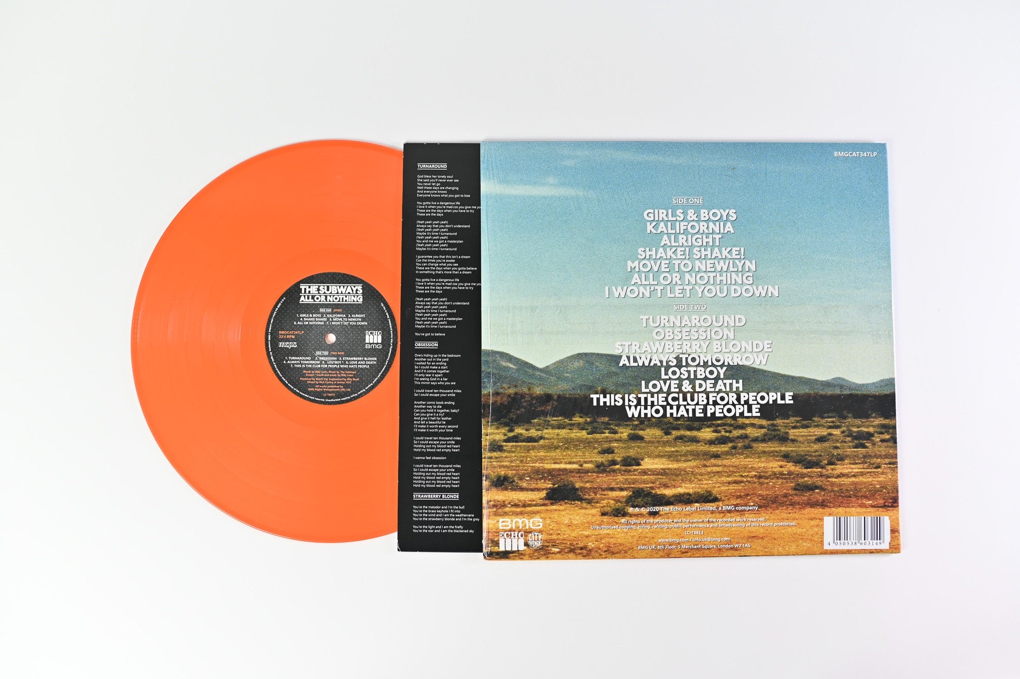 The Subways - All Or Nothing on Echo Label Limited Orange Vinyl
