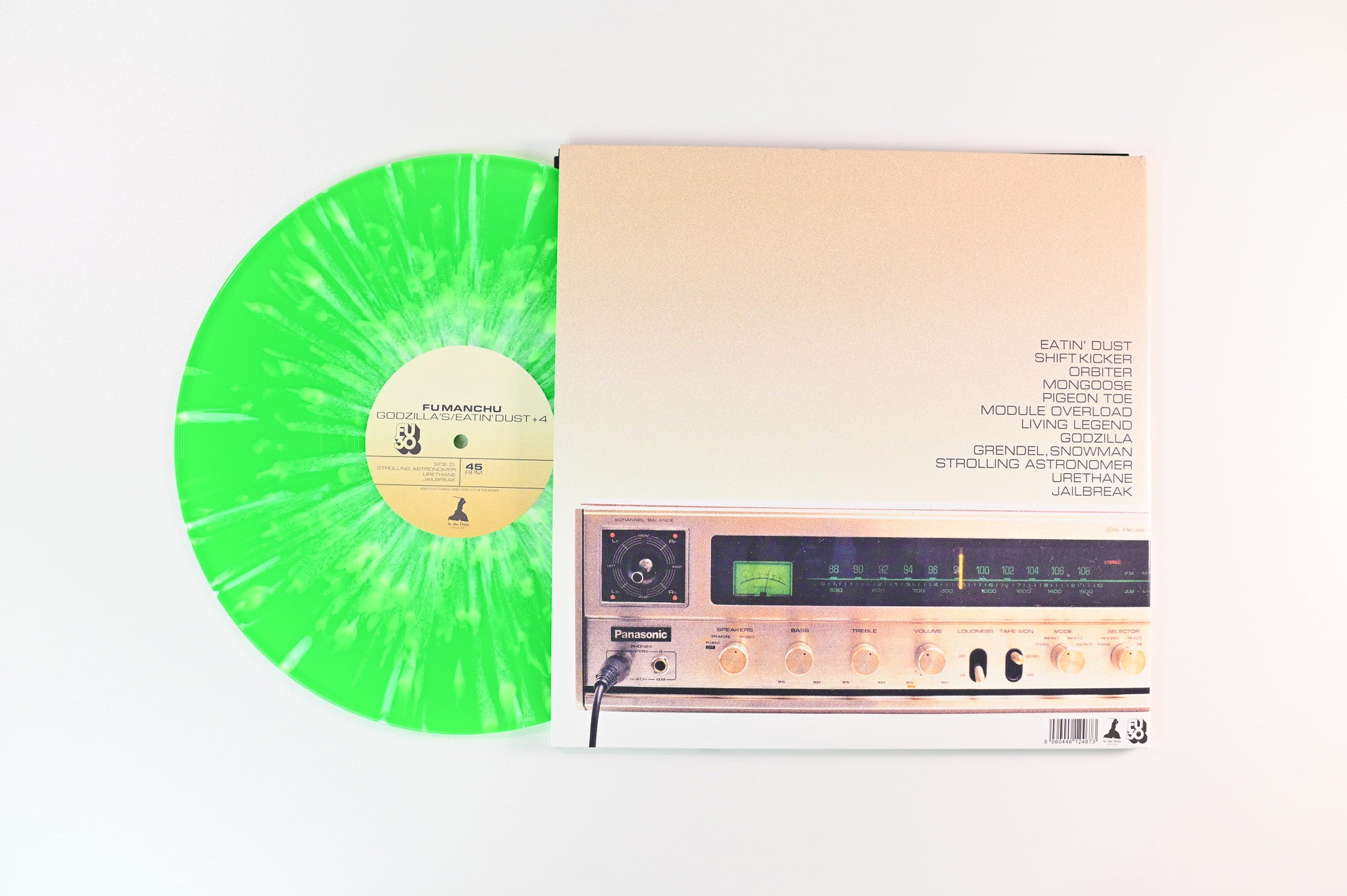 Fu Manchu - Godzilla's / Eatin' Dust +4 on At The Dojo Ltd 45 RPM Neon Green / White Splatter Reissue