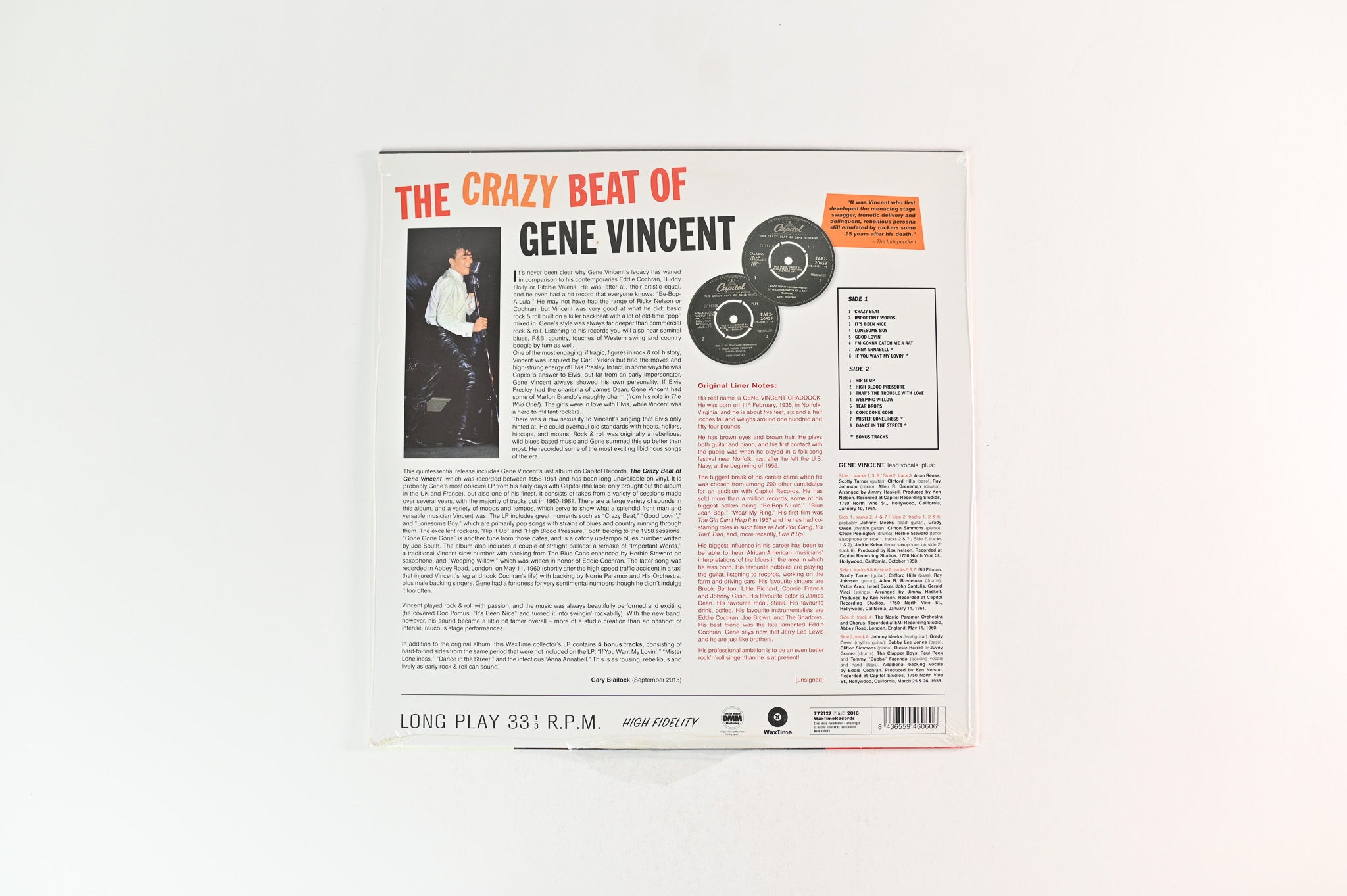 Gene Vincent - The Crazy Beat Of Gene Vincent on Waxtime Ltd 180 Gram Reissue Sealed
