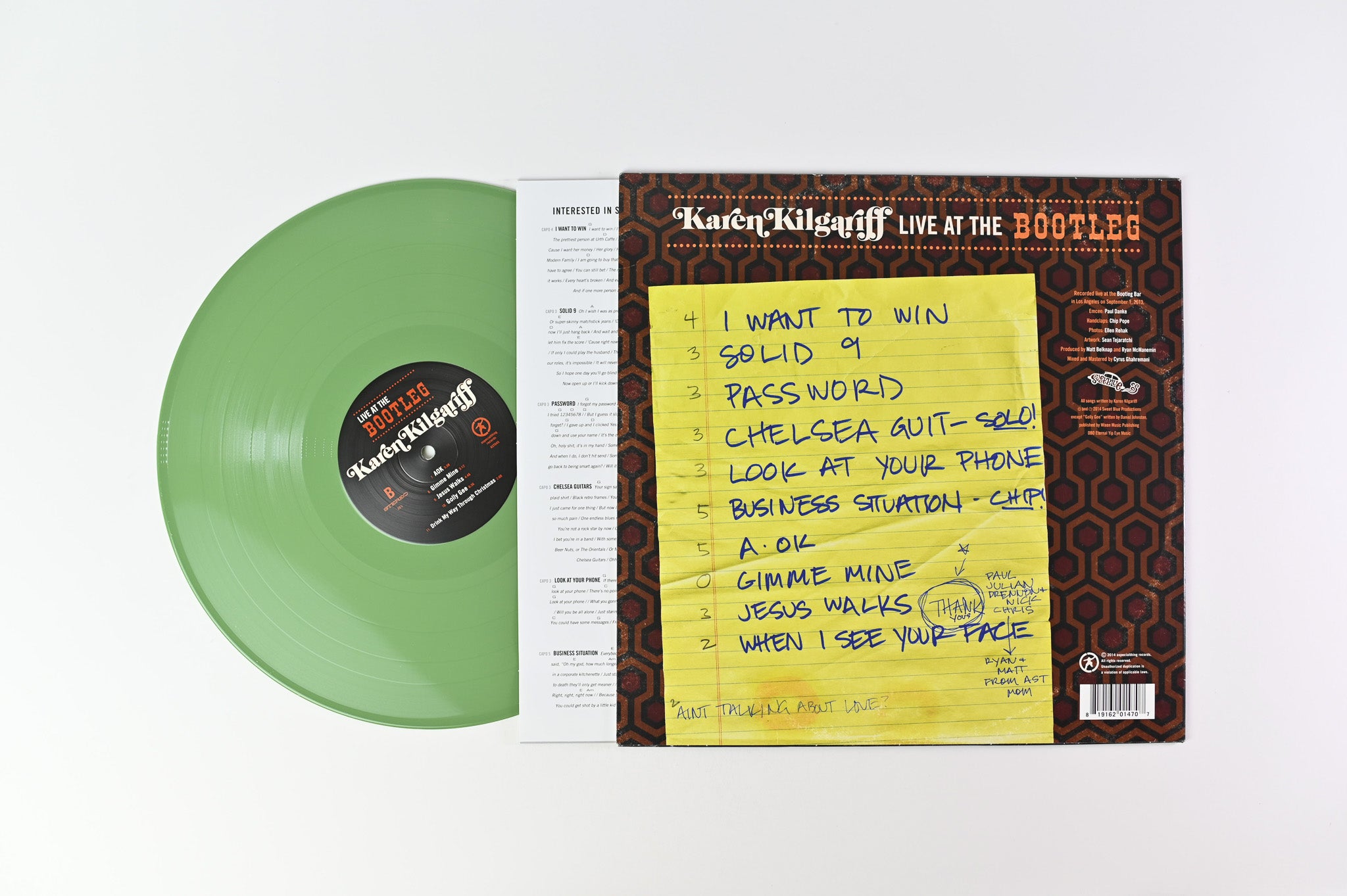 Karen Kilgariff - Live At The Bootleg on Aspecialthing Records Olive Green Vinyl