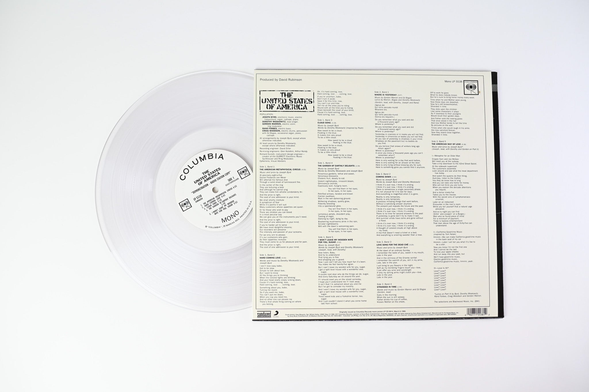 The United States Of America - The United States of America on Sundazed Music Reissue on Clear Vinyl
