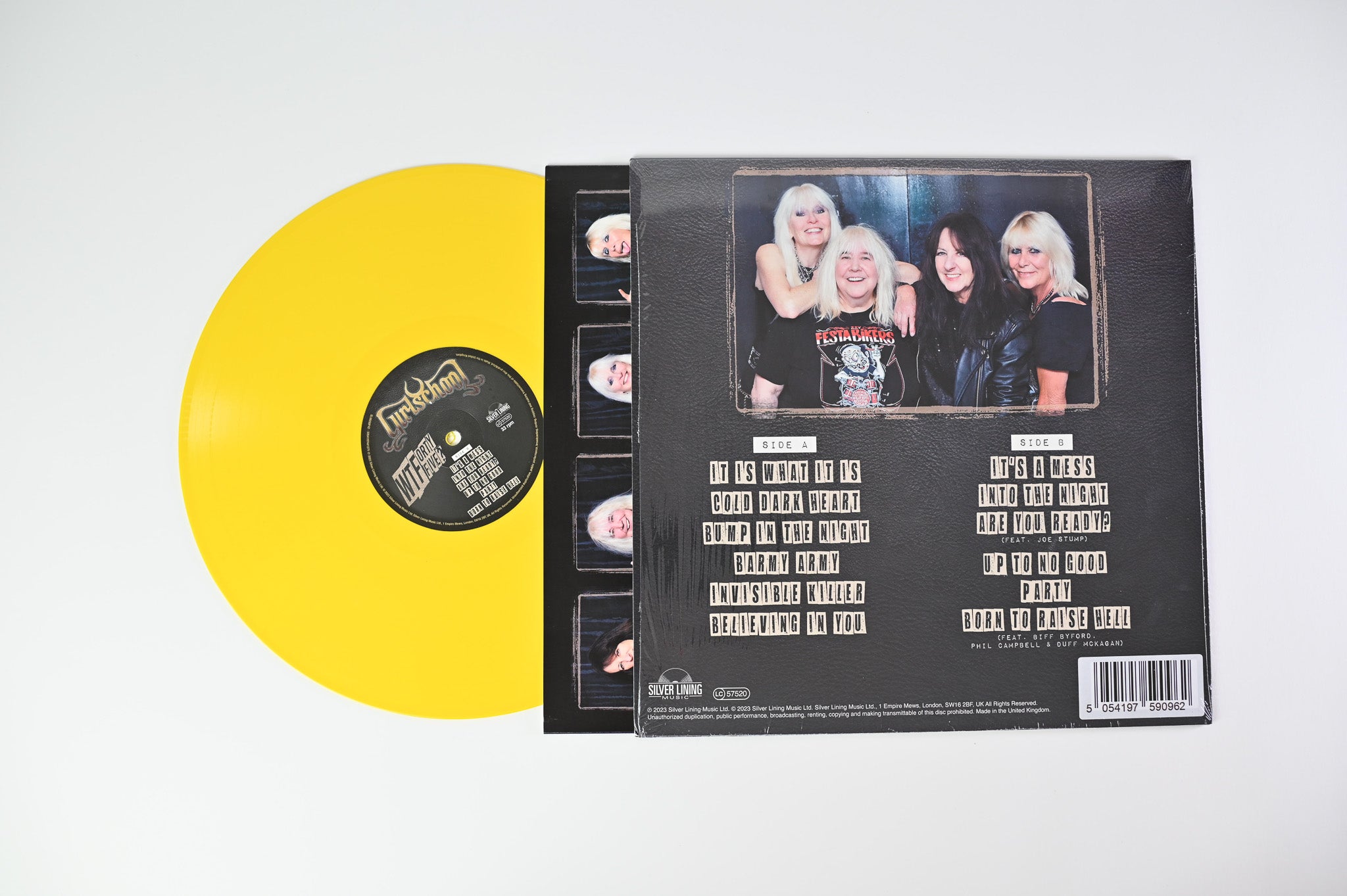 Girlschool - WTFortyFive? on Silver Lining Music Yellow Vinyl w/ Autographed Insert