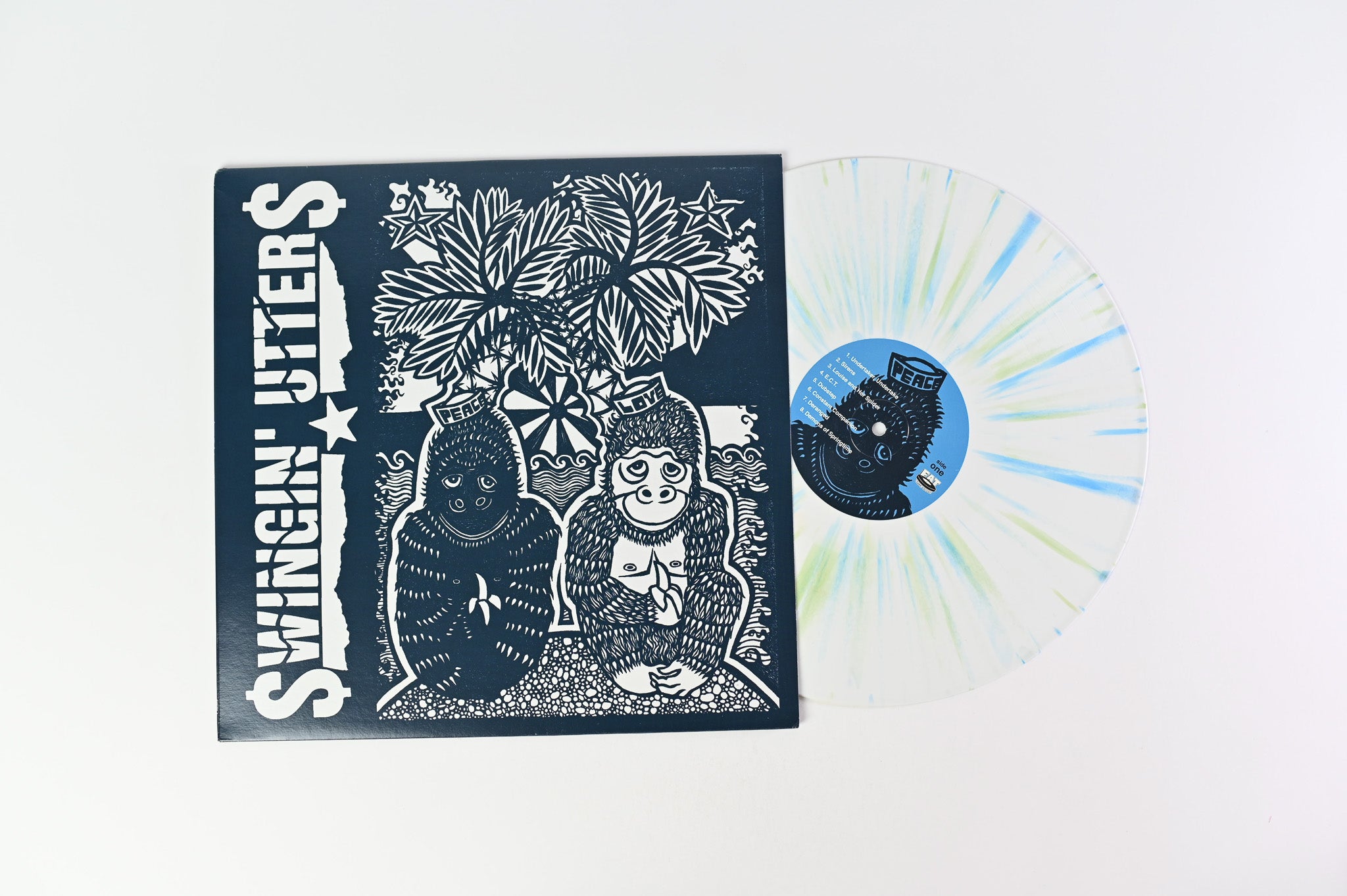 Swingin' Utters - Peace And Love on Fat Wreck Chords White with Blue Green Streaks