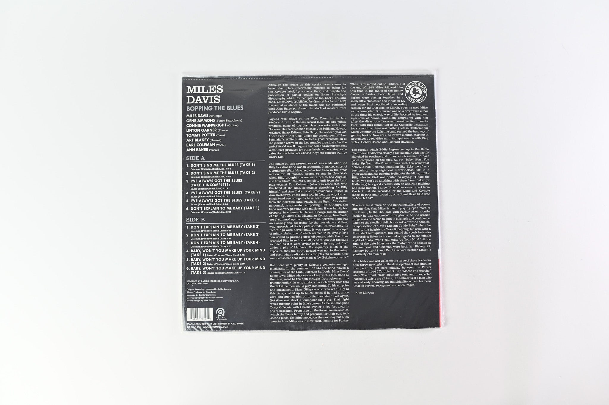 Miles Davis - Bopping The Blues SEALED Reissue on Black Lion/ORG Music