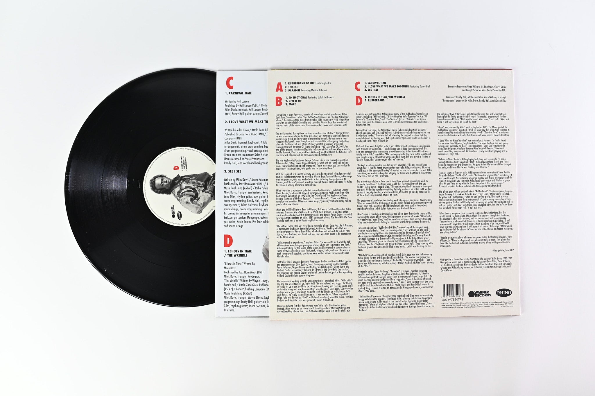 欧2discs LP Miles Davis Rubberband R1599464 Rhino Records (2), Warner Records /00520 Miles Davis' Lost Album Rubberband released from Rhino