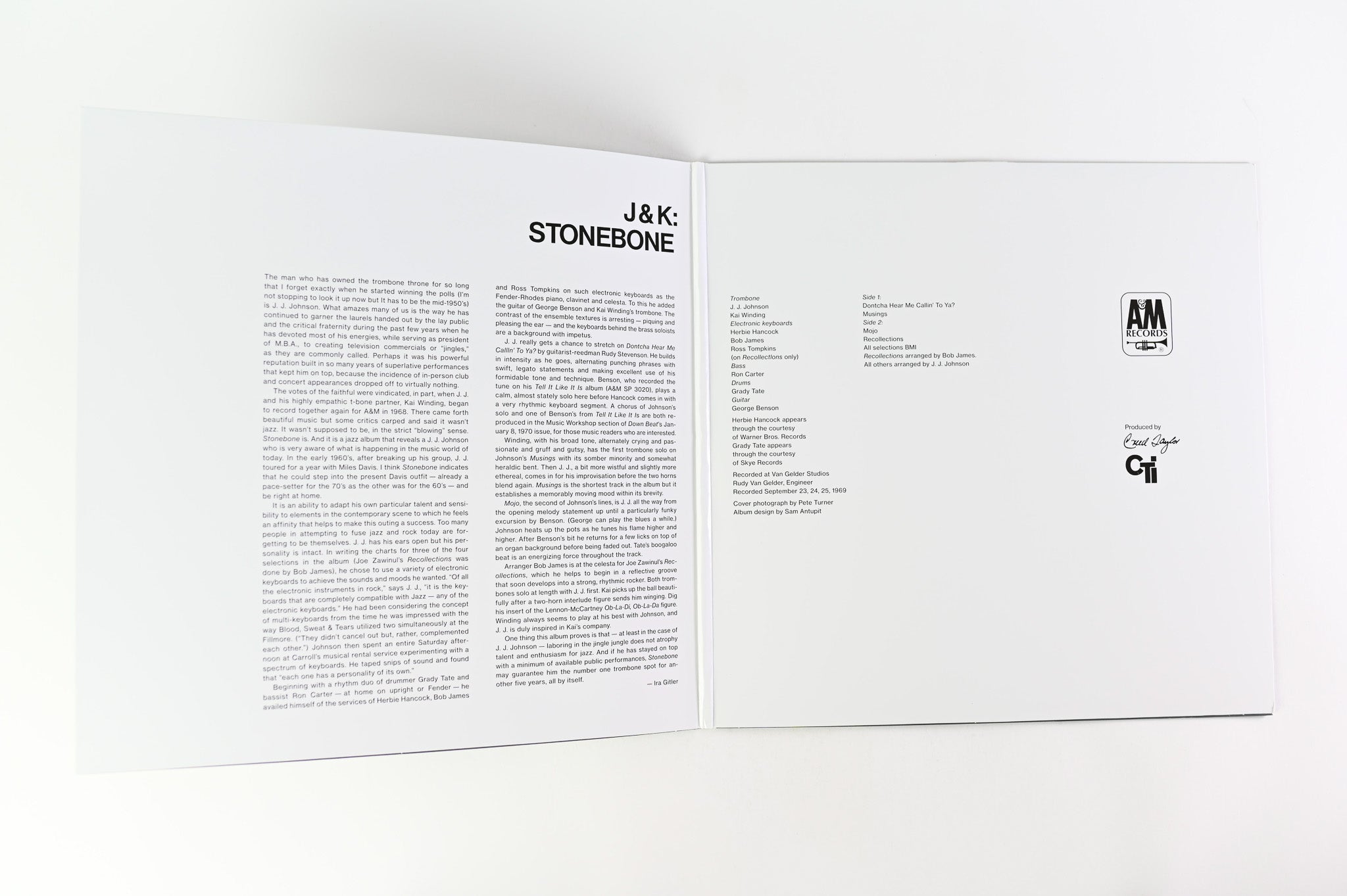 J.J. Johnson - Stonebone RSD Reissue on A&M/CTI Records on Red Vinyl