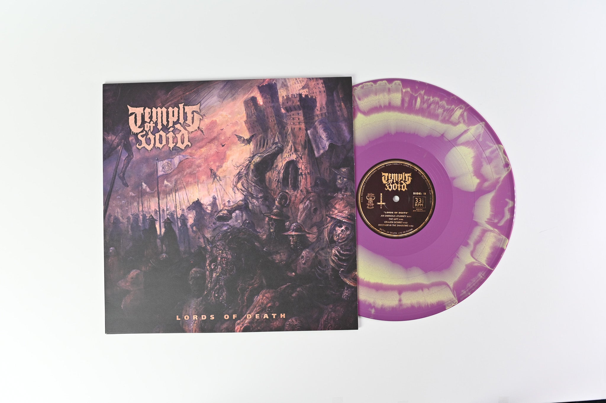 Temple Of Void - Lords Of Death on Hells Headbangers Purple/Yellow Swirl Vinyl
