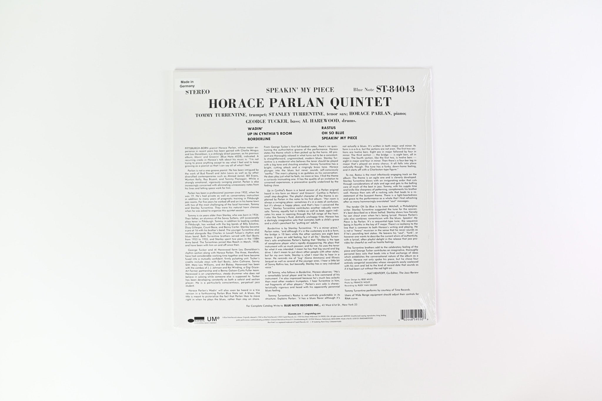 Horace Parlan Quintet - Speakin' My Piece on Blue Note Classic Vinyl Series - Sealed