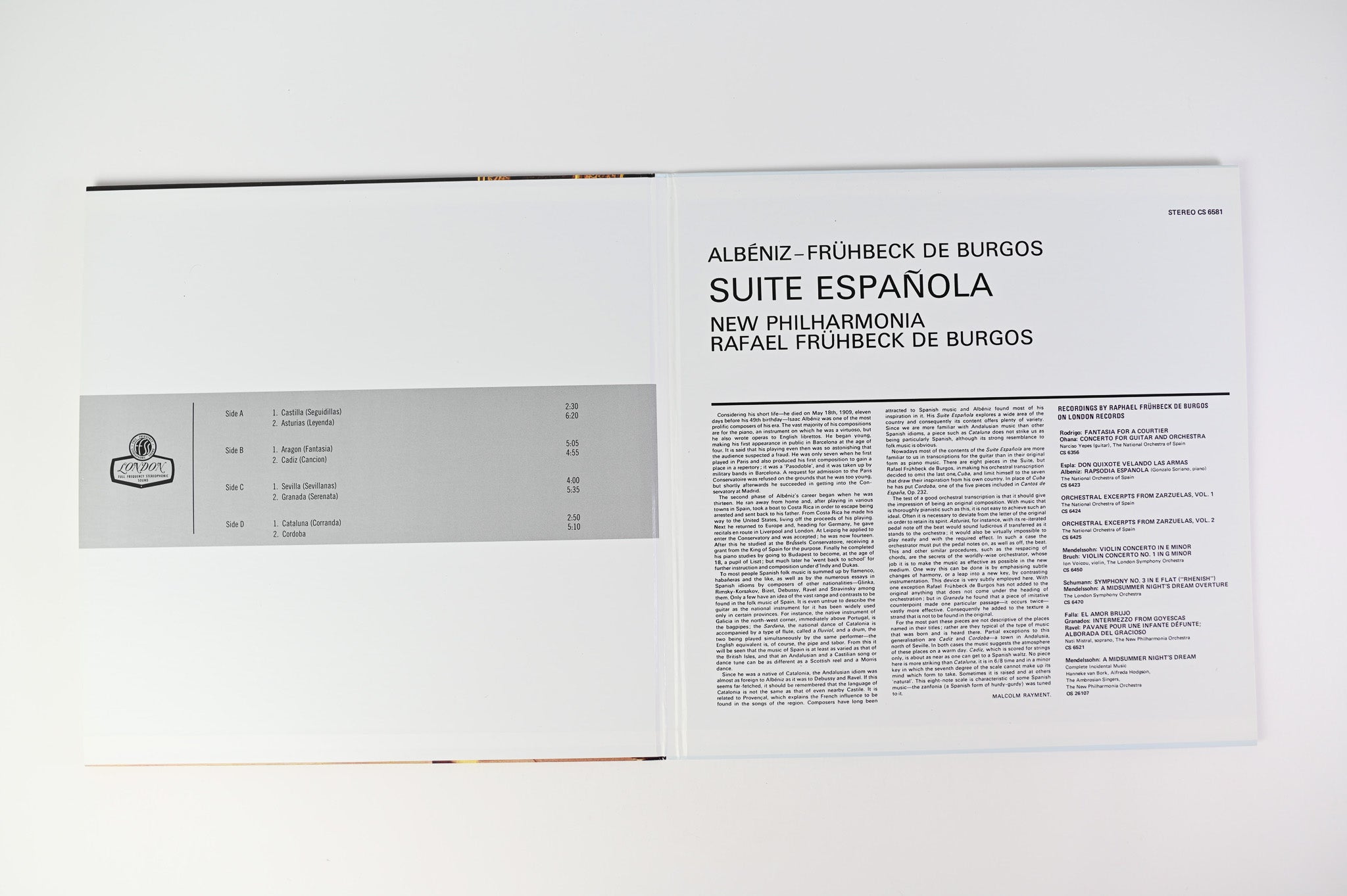 Isaac Albéniz - Suite Española on London ORG 180 Gram Limited Numbered Reissue