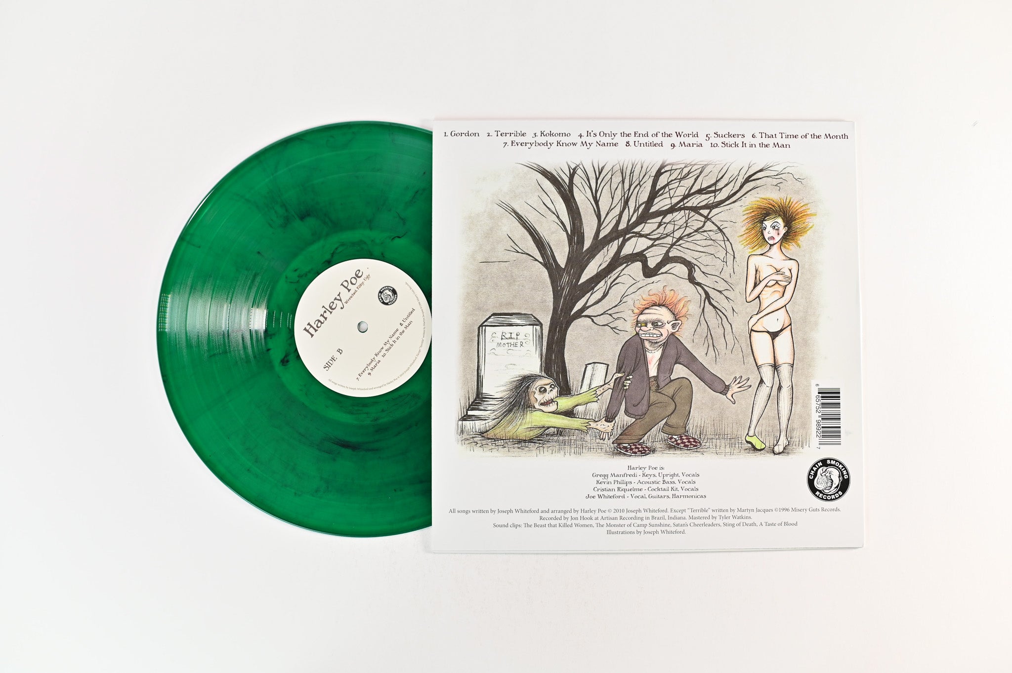 Harley Poe - Wretched. Filthy. Ugly. on Chain Smoking Records Ltd Green Transparent with Black Smoke Swirl Signed