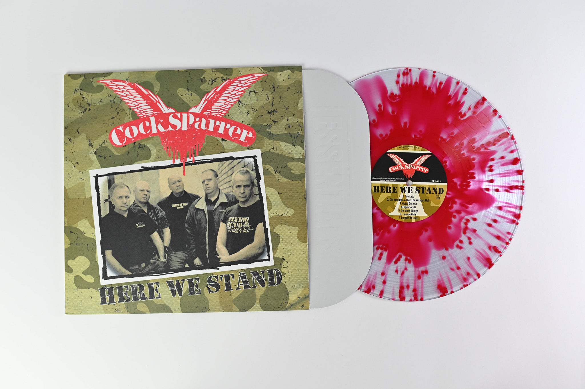 Cock Sparrer - Here We Stand Reissue on Pirate Press Records Clear w/Red Splatter