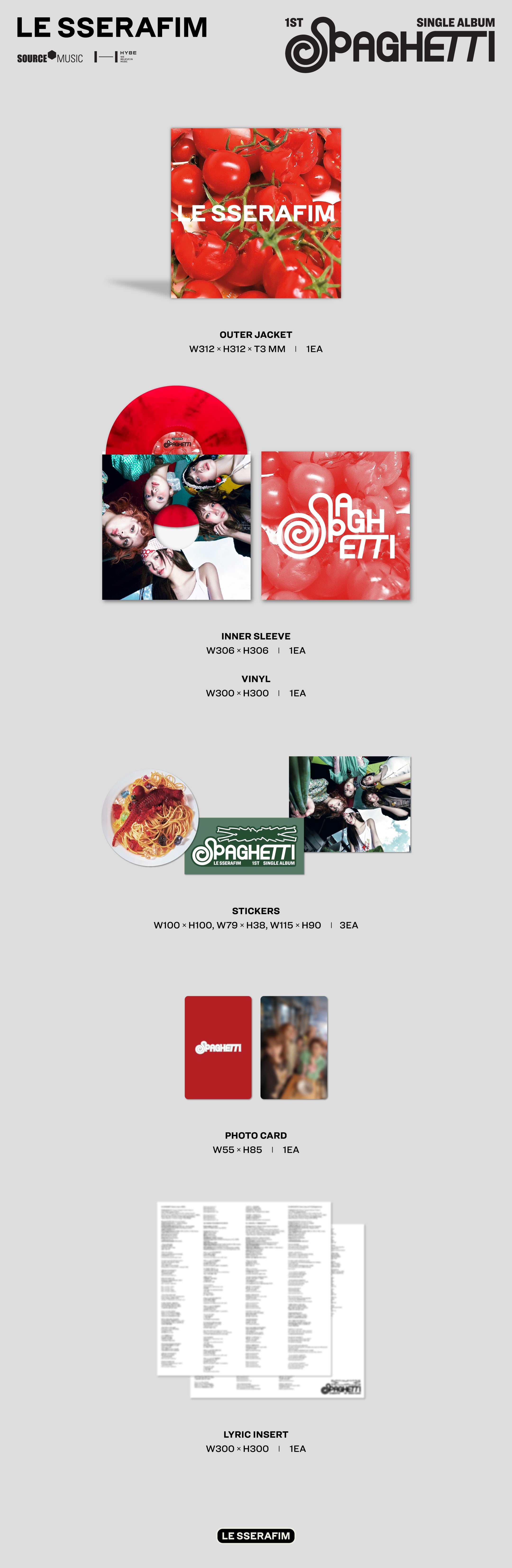 [PRE-ORDER] LE SSERAFIM - 1st Single Album "SPAGHETTI" [Tomato Red Vinyl] [Release Date: 01/30/2026]