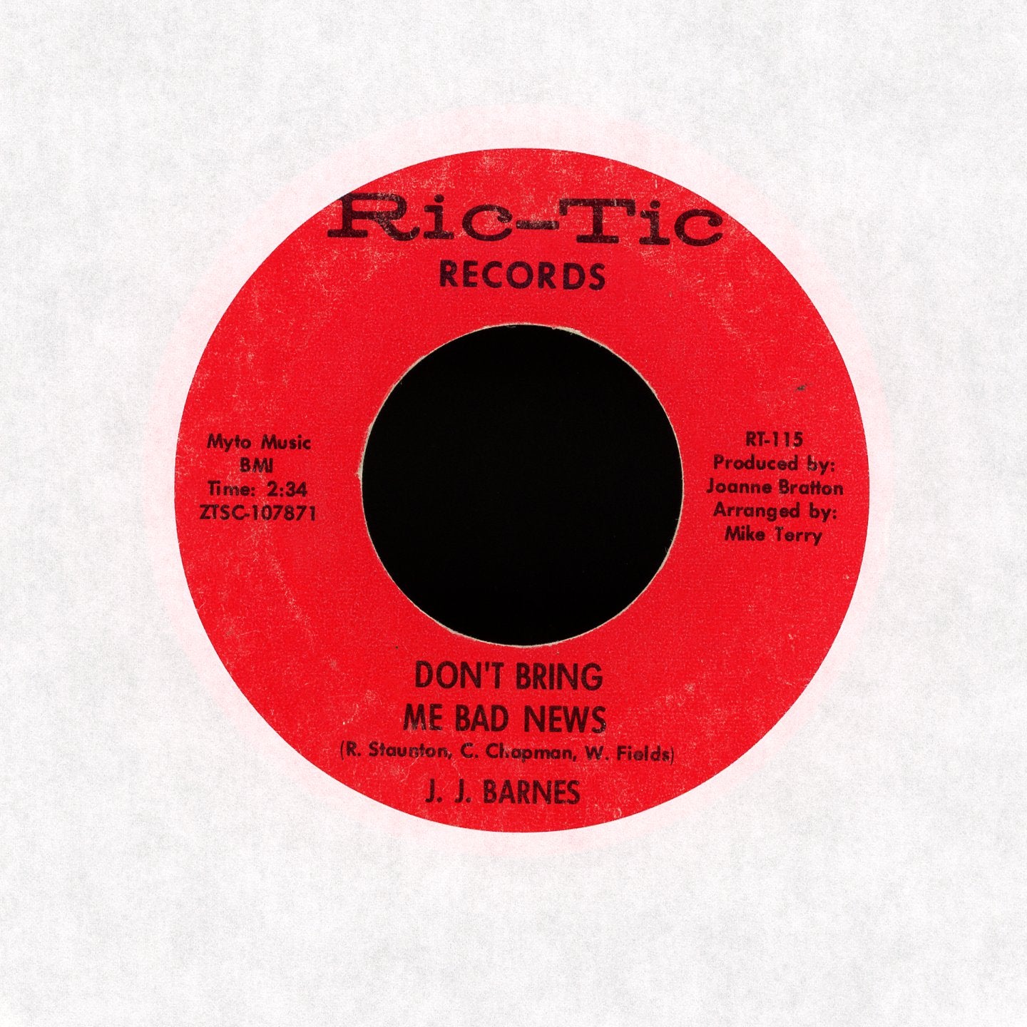 J. J. Barnes - Day Tripper / Don't Bring Me Bad News on Ric-Tic Records Soul 45