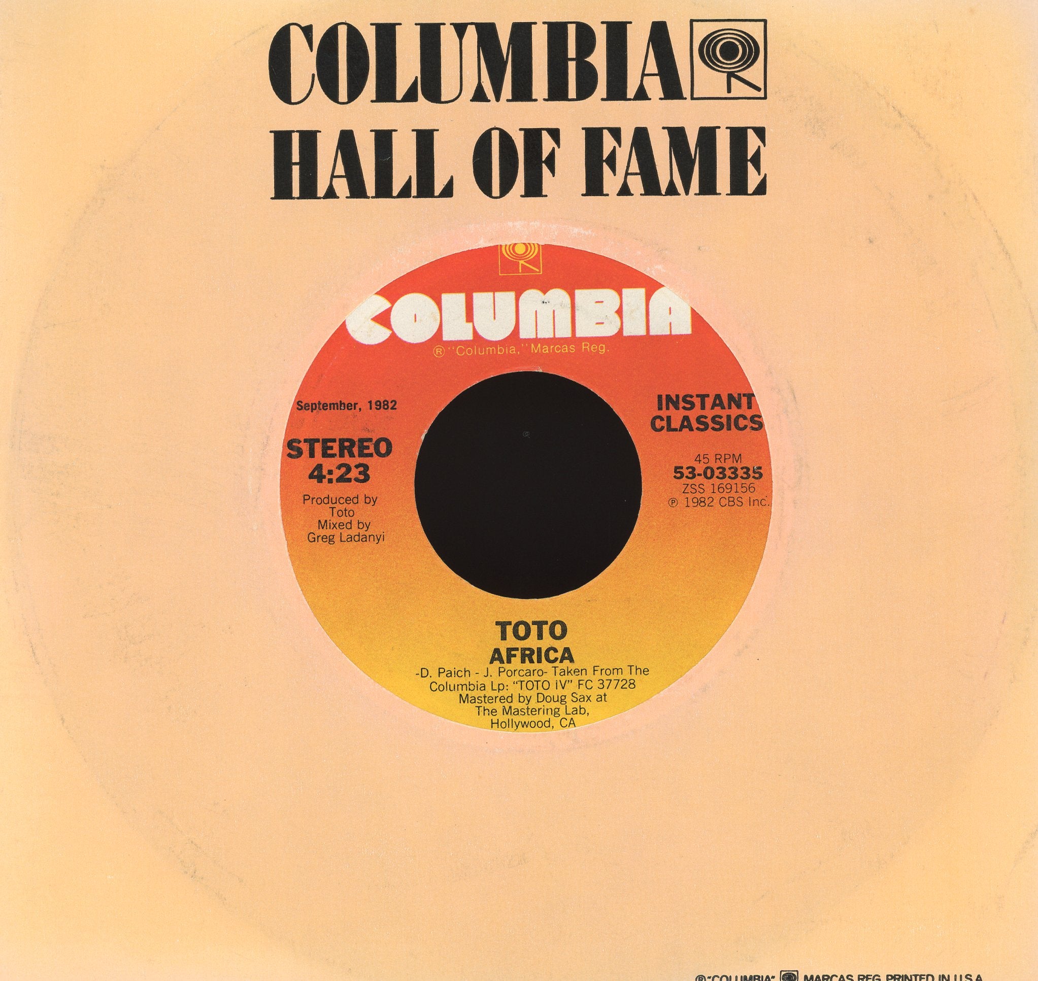 Toto - Africa on Columbia Rock 45