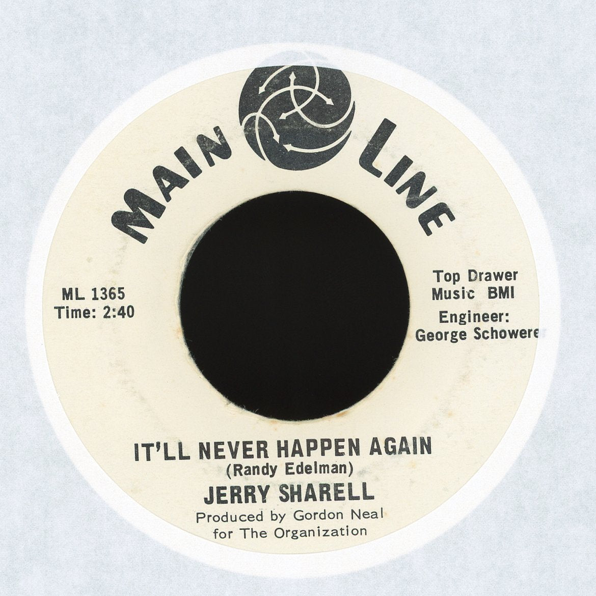 Jerry Sharell - It'll Never Happen Again on Main Line Soul 45