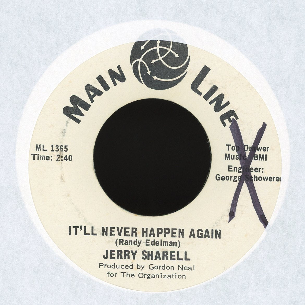 Jerry Sharell - It'll Never Happen Again on Main Line Soul 45