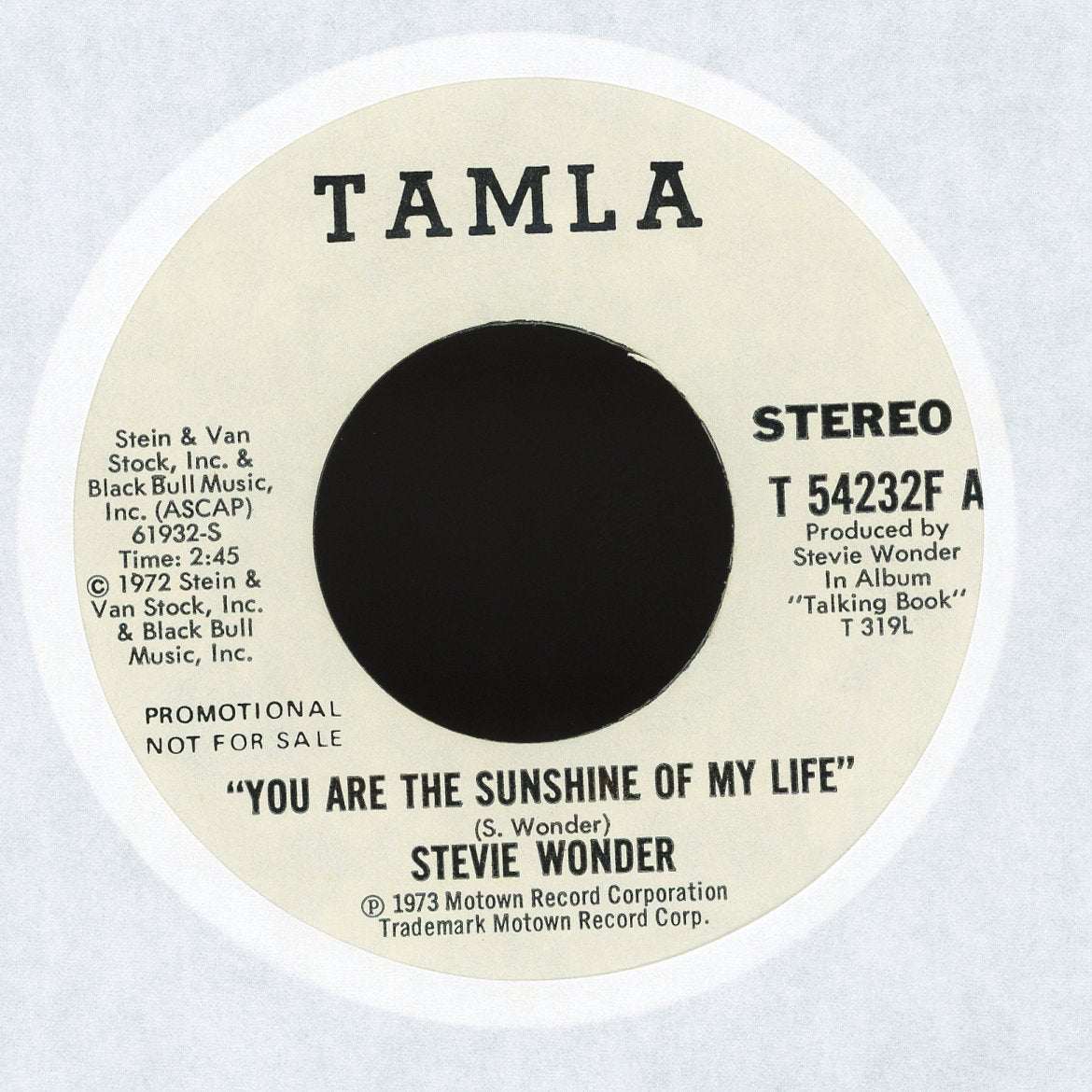 Stevie Wonder - You Are The Sunshine Of My Life on Tamla Promo Soul 45