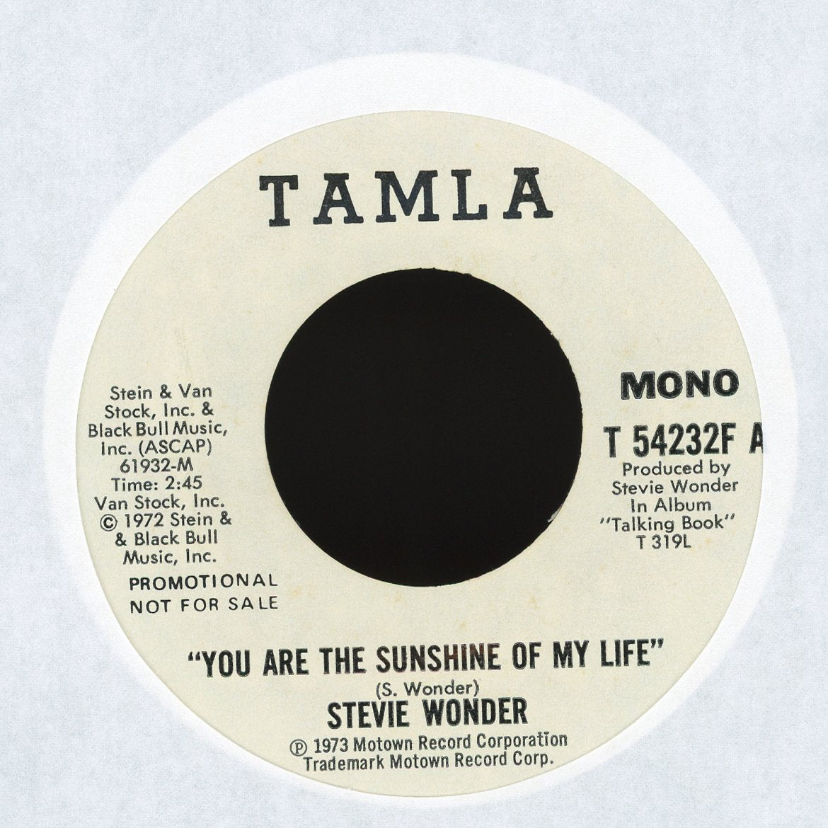 Stevie Wonder - You Are The Sunshine Of My Life on Tamla Promo Soul 45