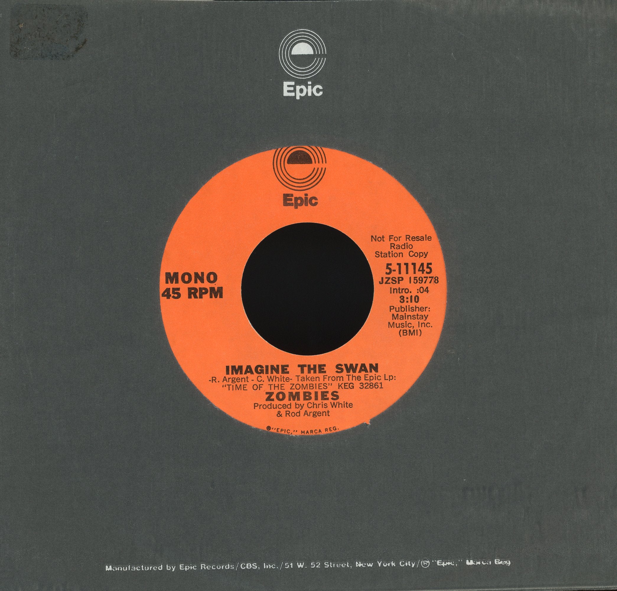 The Zombies - Time Of The Season / Imagine The Swan on Epic Promo Rock 45