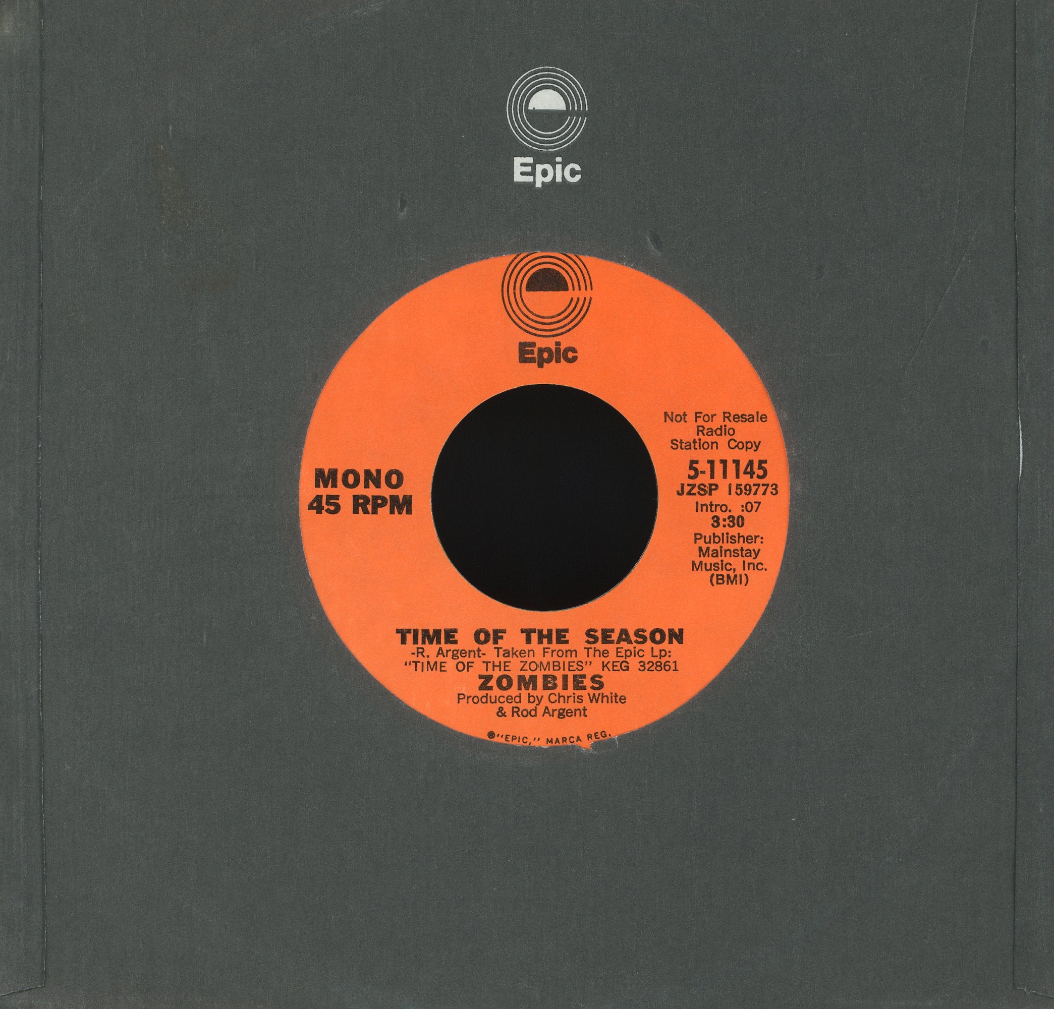 The Zombies - Time Of The Season / Imagine The Swan on Epic Promo Rock 45