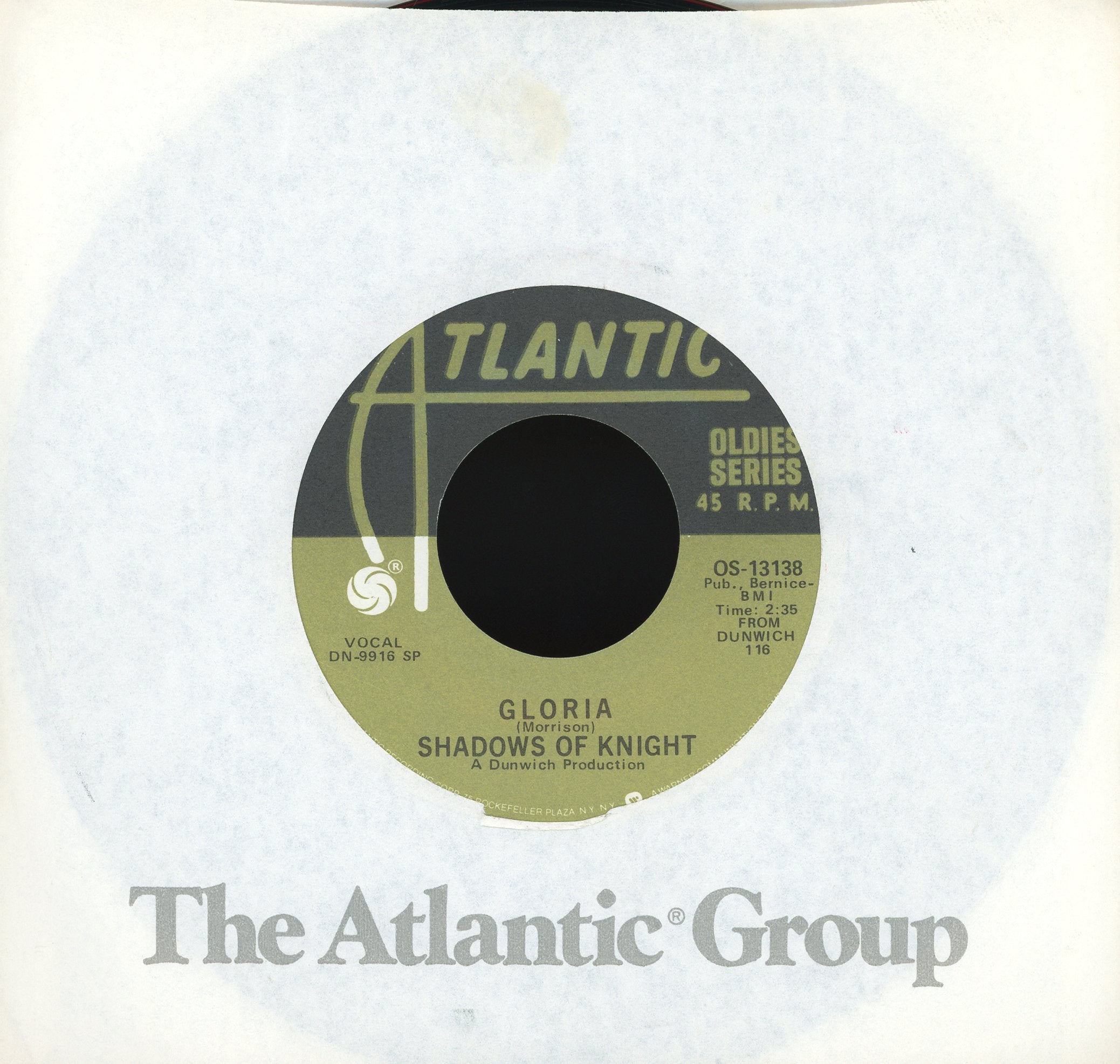 The Shadows Of Knight - Gloria / Dark Side on Atlantic Garage 45