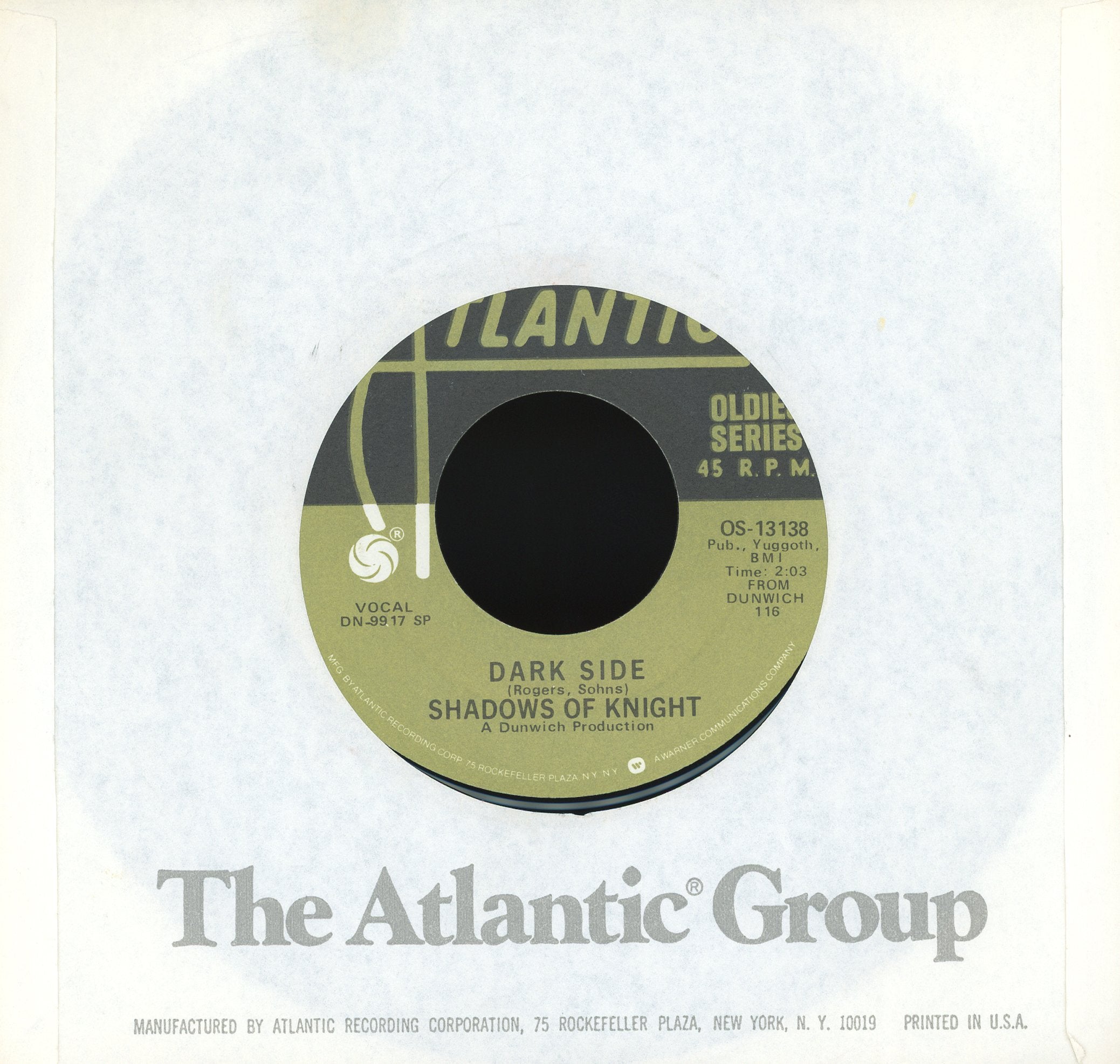 The Shadows Of Knight - Gloria / Dark Side on Atlantic Garage 45
