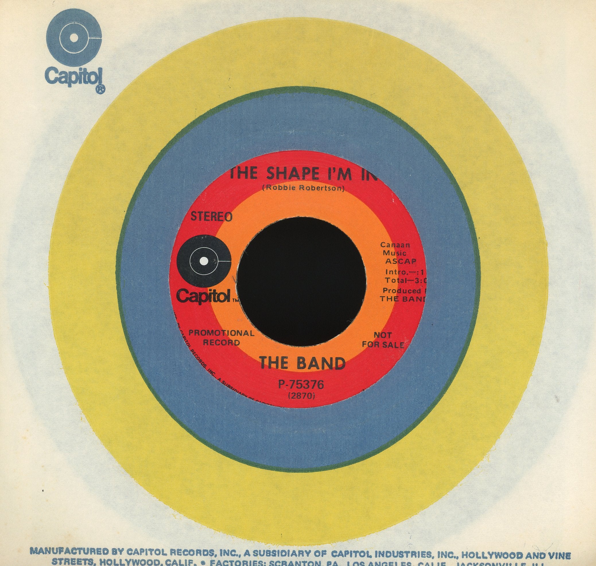 The Band - The Shape I'm In on Capitol Records Promo Rock 45