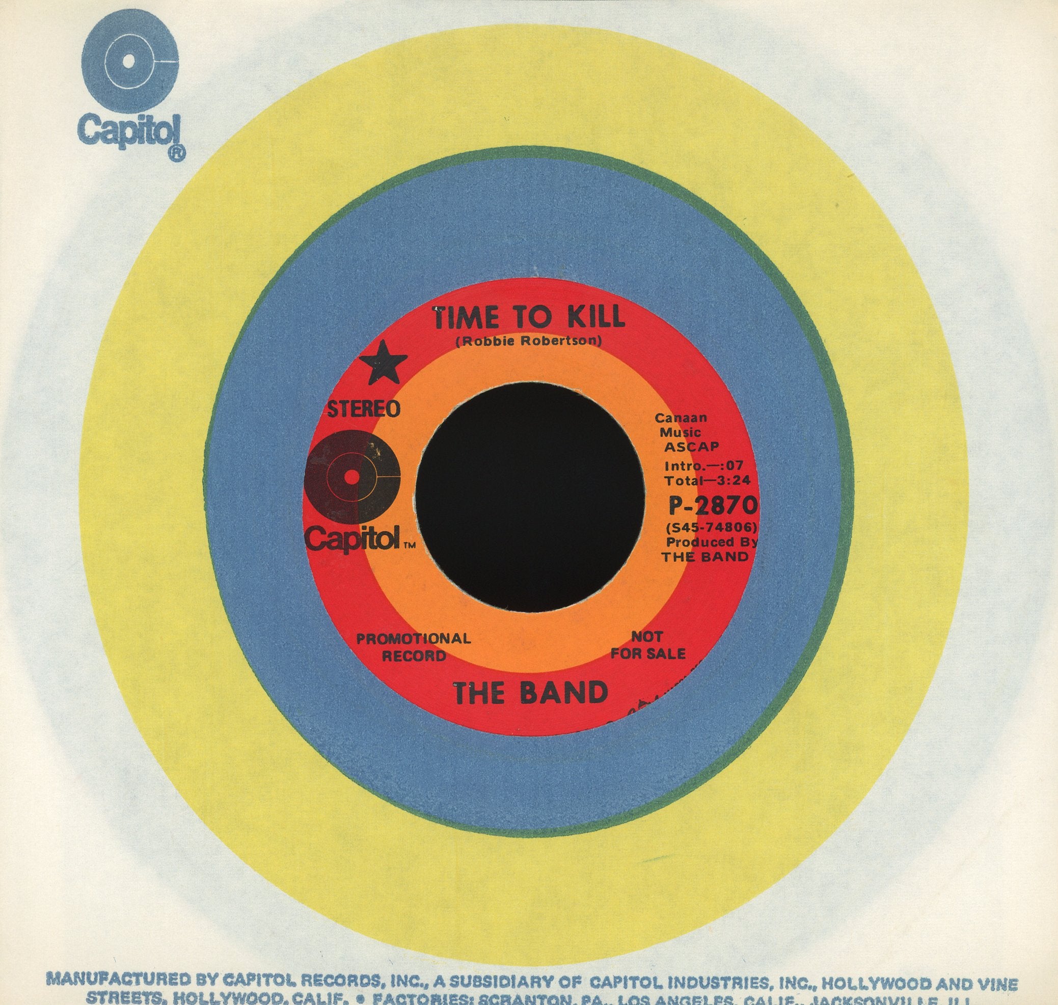 The Band - Time To Kill / The Shape I'm In on Capitol Records Promo Rock 45