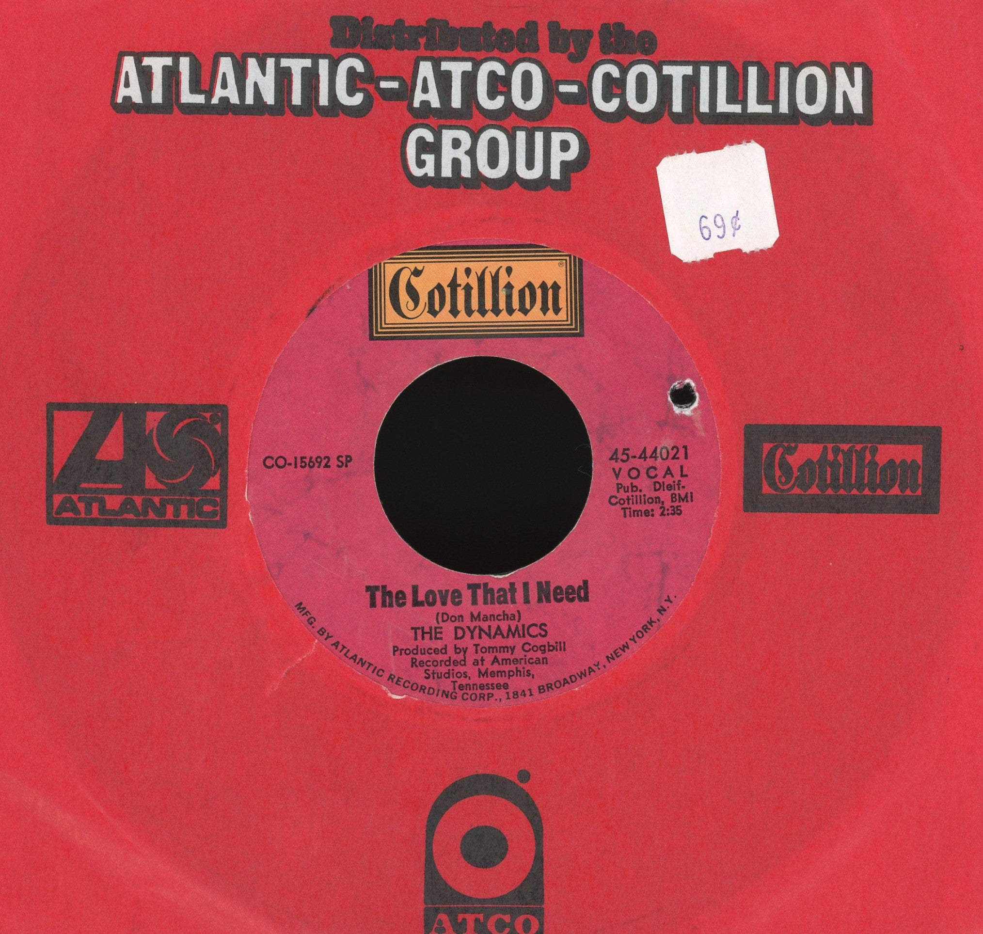 The Dynamics - Ice Cream Song / The Love That I Need on Cotillion Soul 45