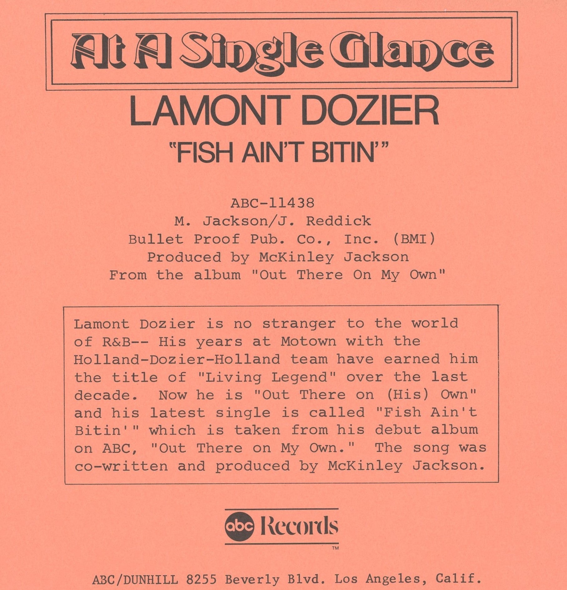 Lamont Dozier - Fish Ain't Bitin' on ABC Records Promo Soul 45