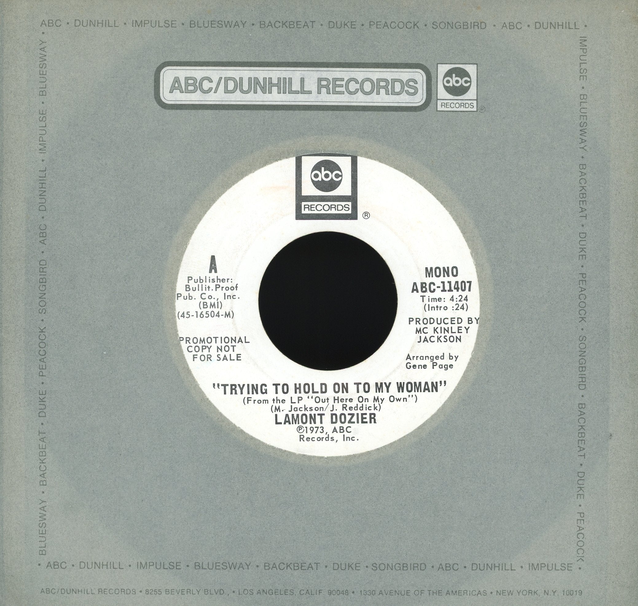 Lamont Dozier - Trying To Hold On To My Woman on ABC Records Promo Soul 45