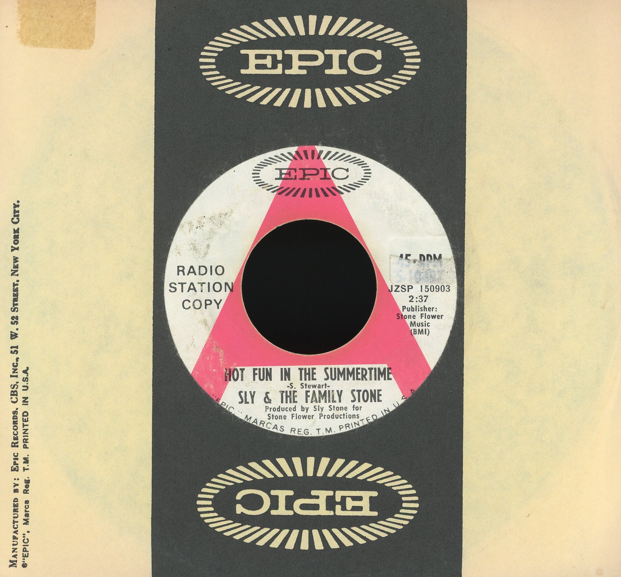 Sly & The Family Stone - Hot Fun In The Summertime / Fun on Epic Promo Funk Soul 45
