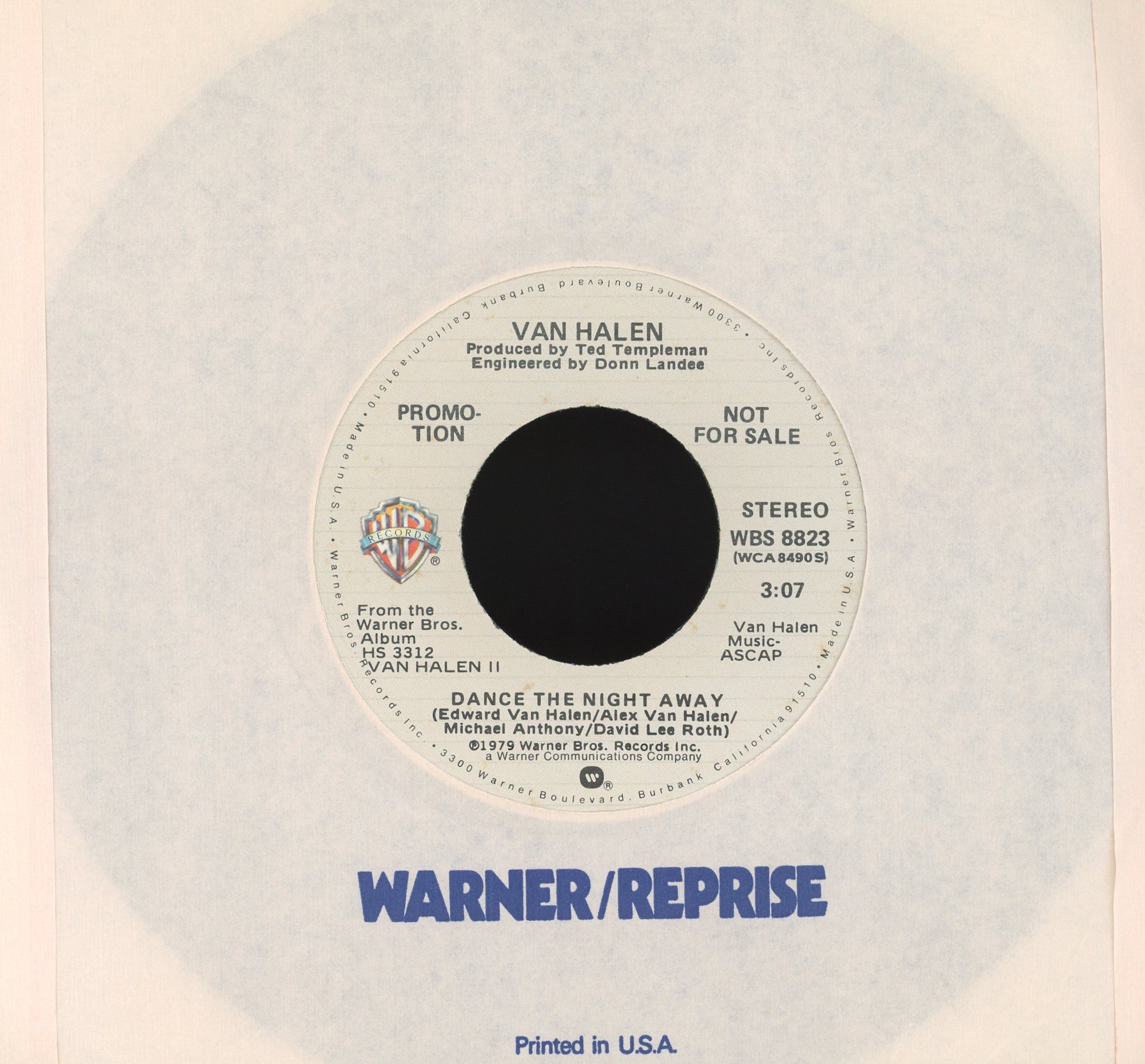 Van Halen - Dance The Night Away on Warner Bros. Records Promo Rock 45