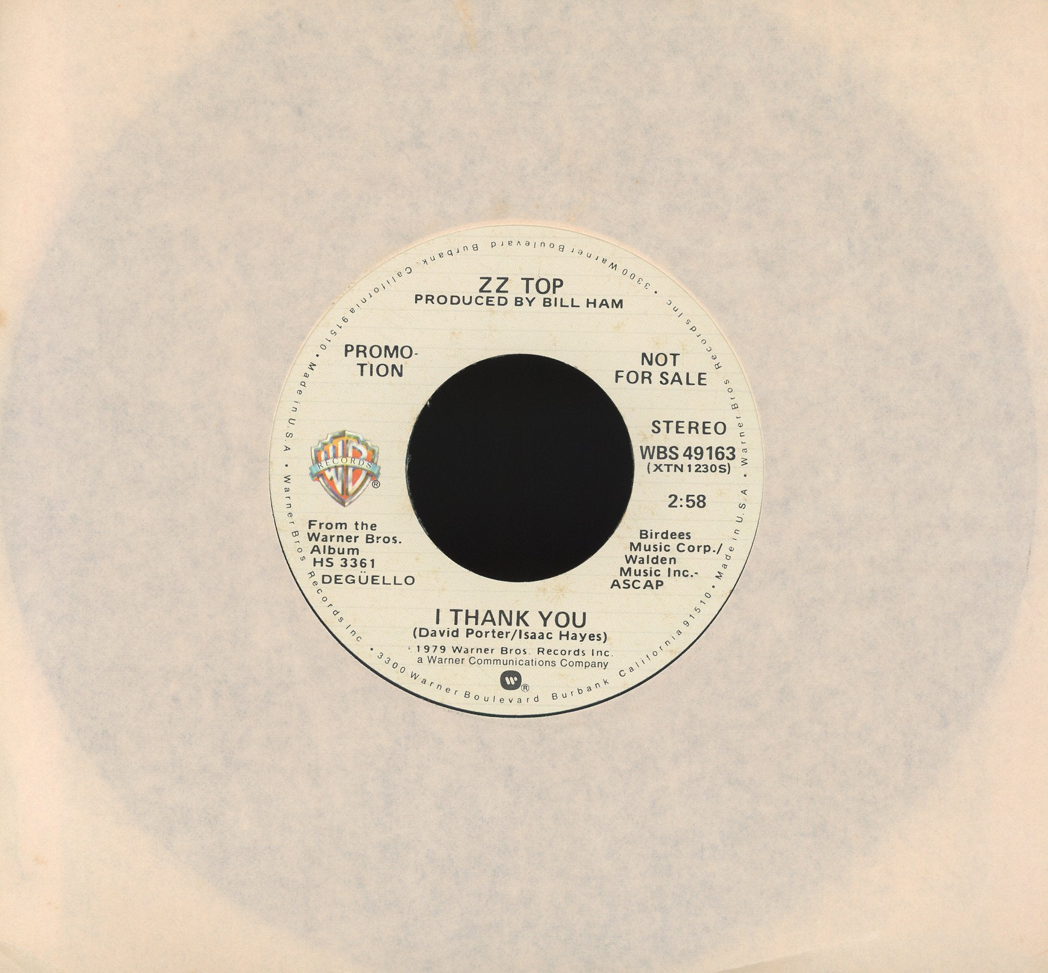 ZZ Top - I Thank You on Warner Bros. Records Promo Rock 45