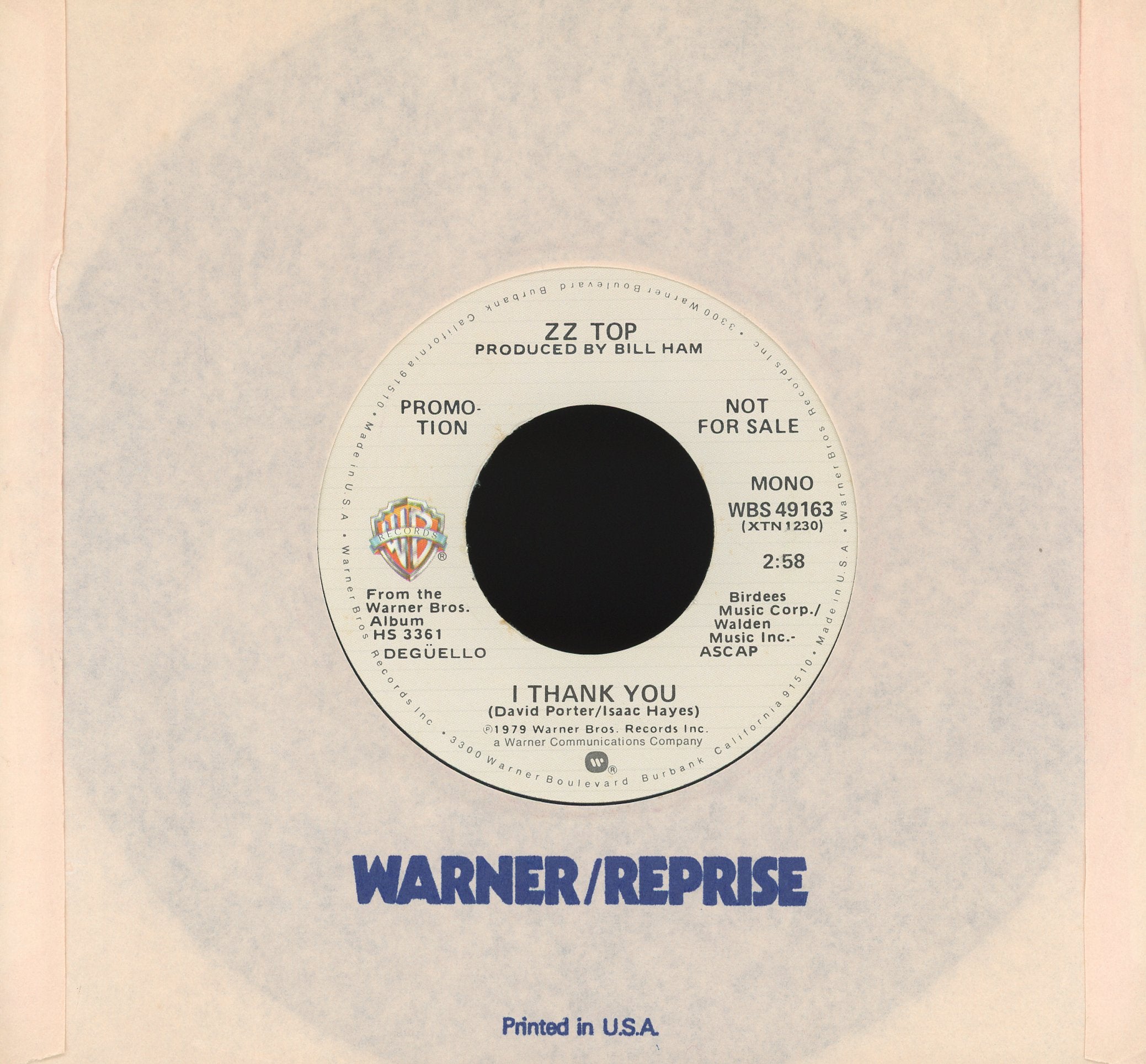 ZZ Top - I Thank You on Warner Bros. Records Promo Rock 45