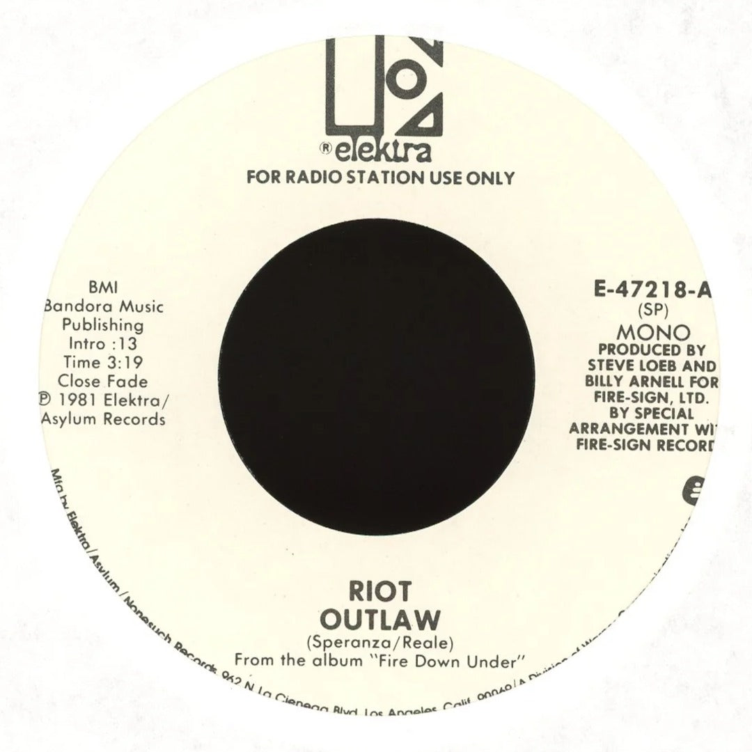 Riot - Outlaw on Elektra - Promo Hard Rock 45