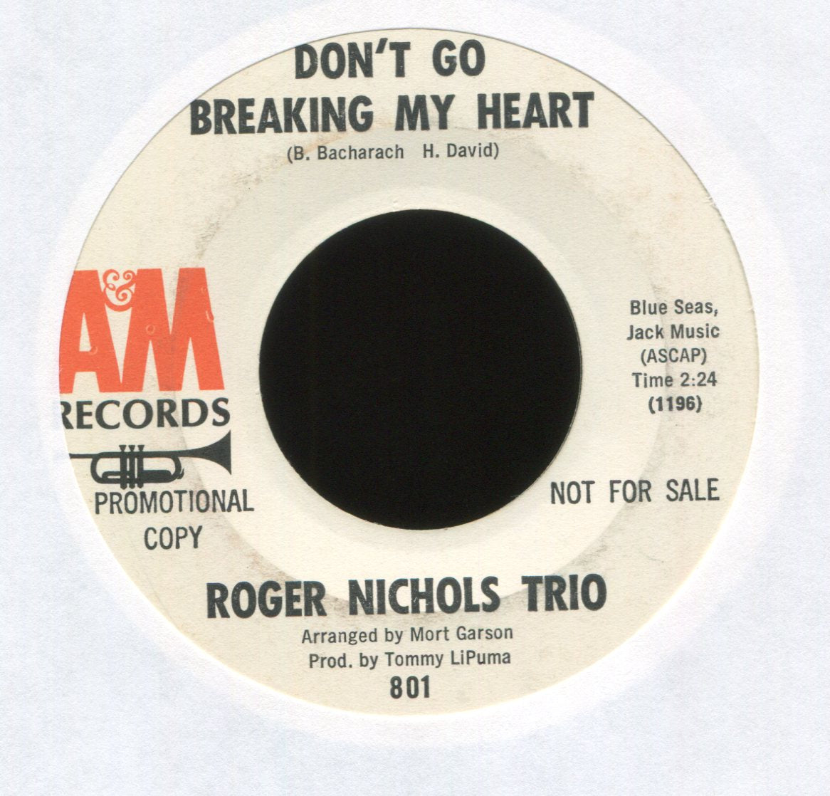 Roger Nichols Trio - Don't Go Breaking My Heart on A&M Promo Sunshine Pop 45