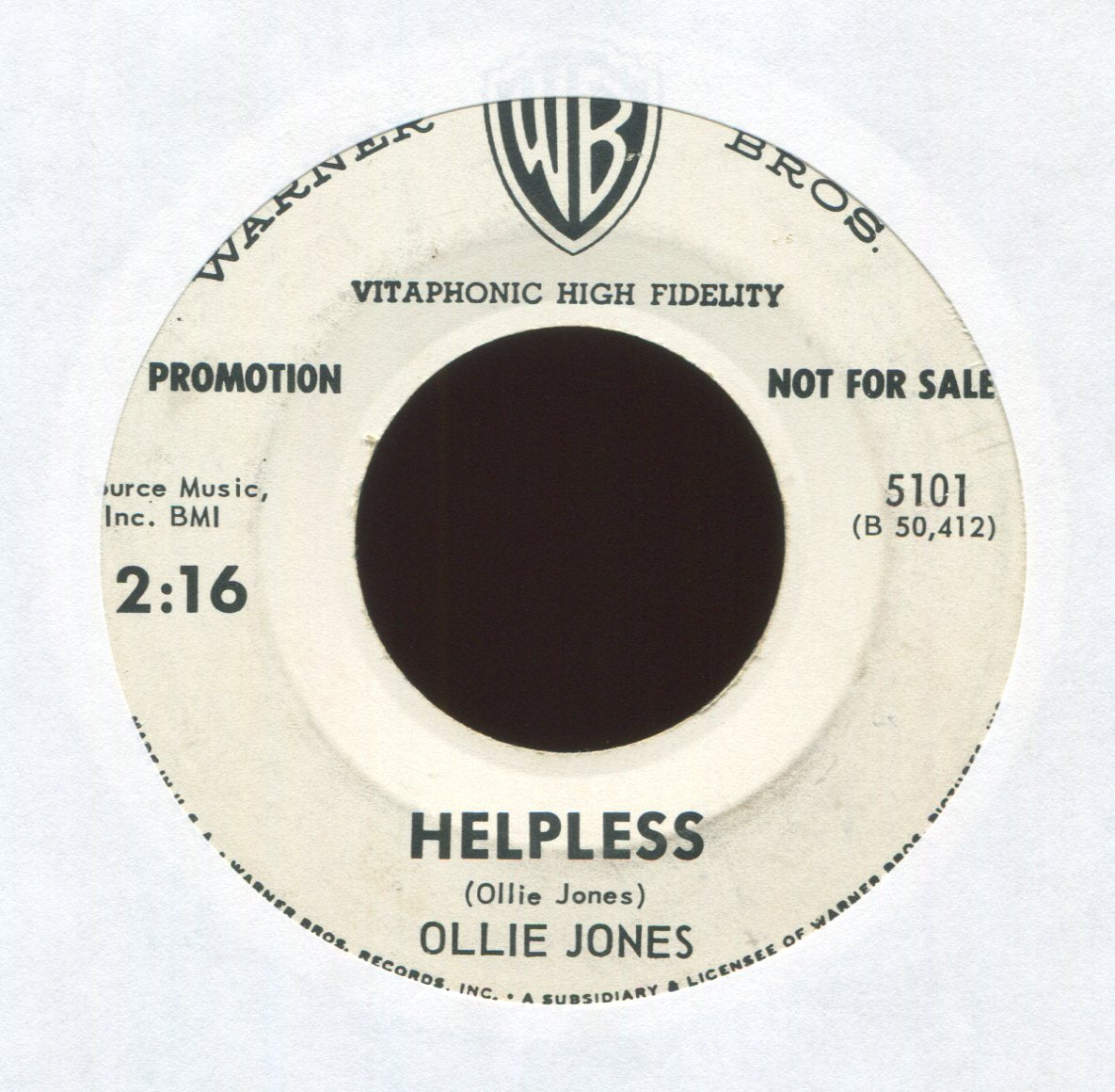 Ollie Jones - Helpless on WB Promo R&B Popcorn 45