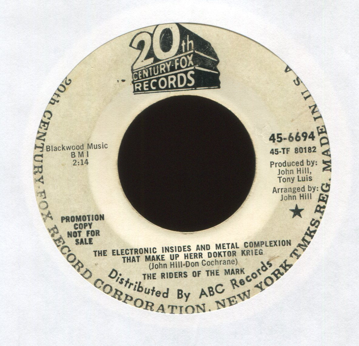 Riders Of The Mark - The Electronic Insides And Metal Complexion That Make Up Herr Doktor Krieg on 20th Century Fox Promo Psych 45