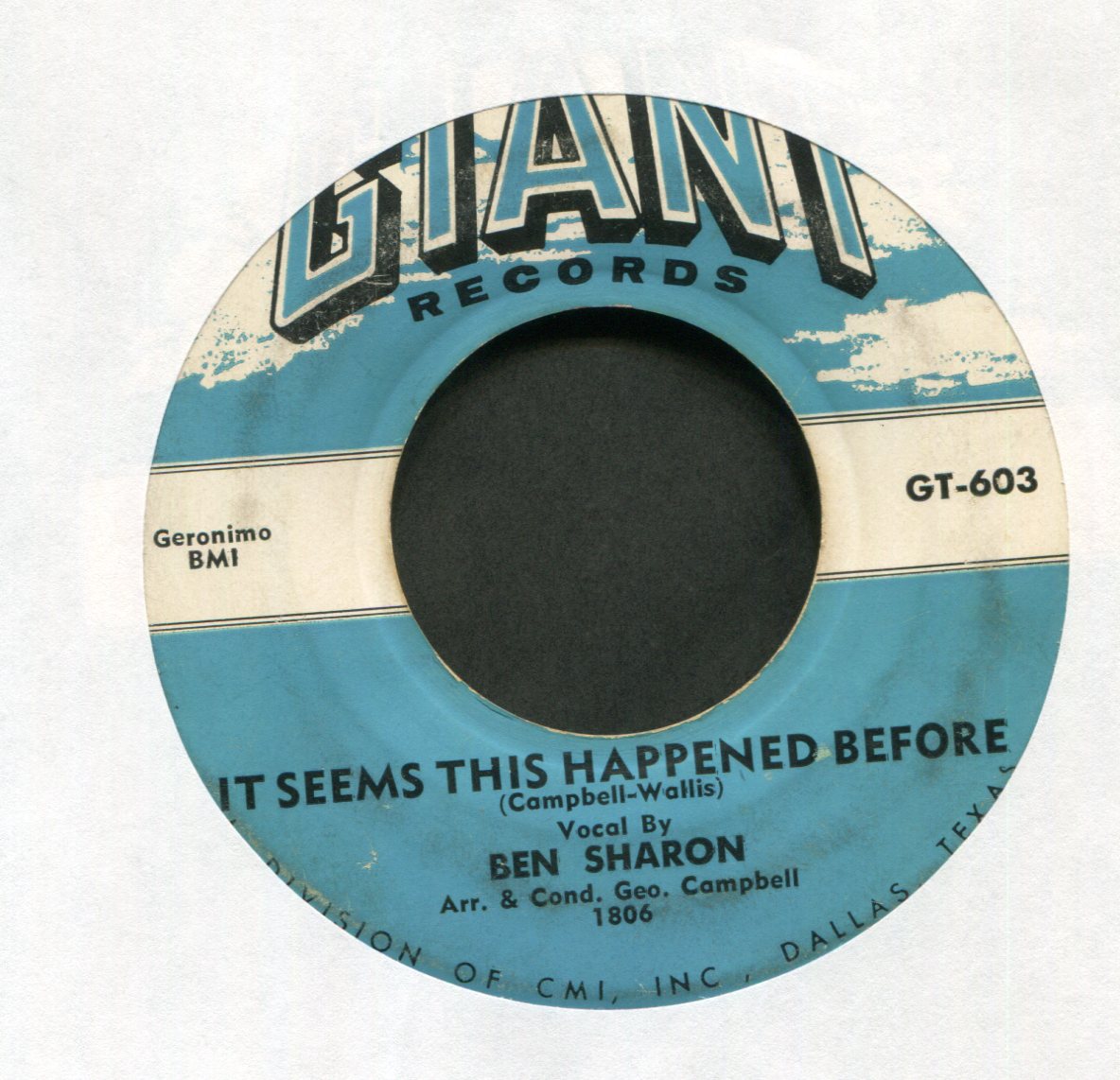 Ben Sharon - Cotton Pickin' Chicken Pluckin' Shame on Giant R&B Popcorn 45
