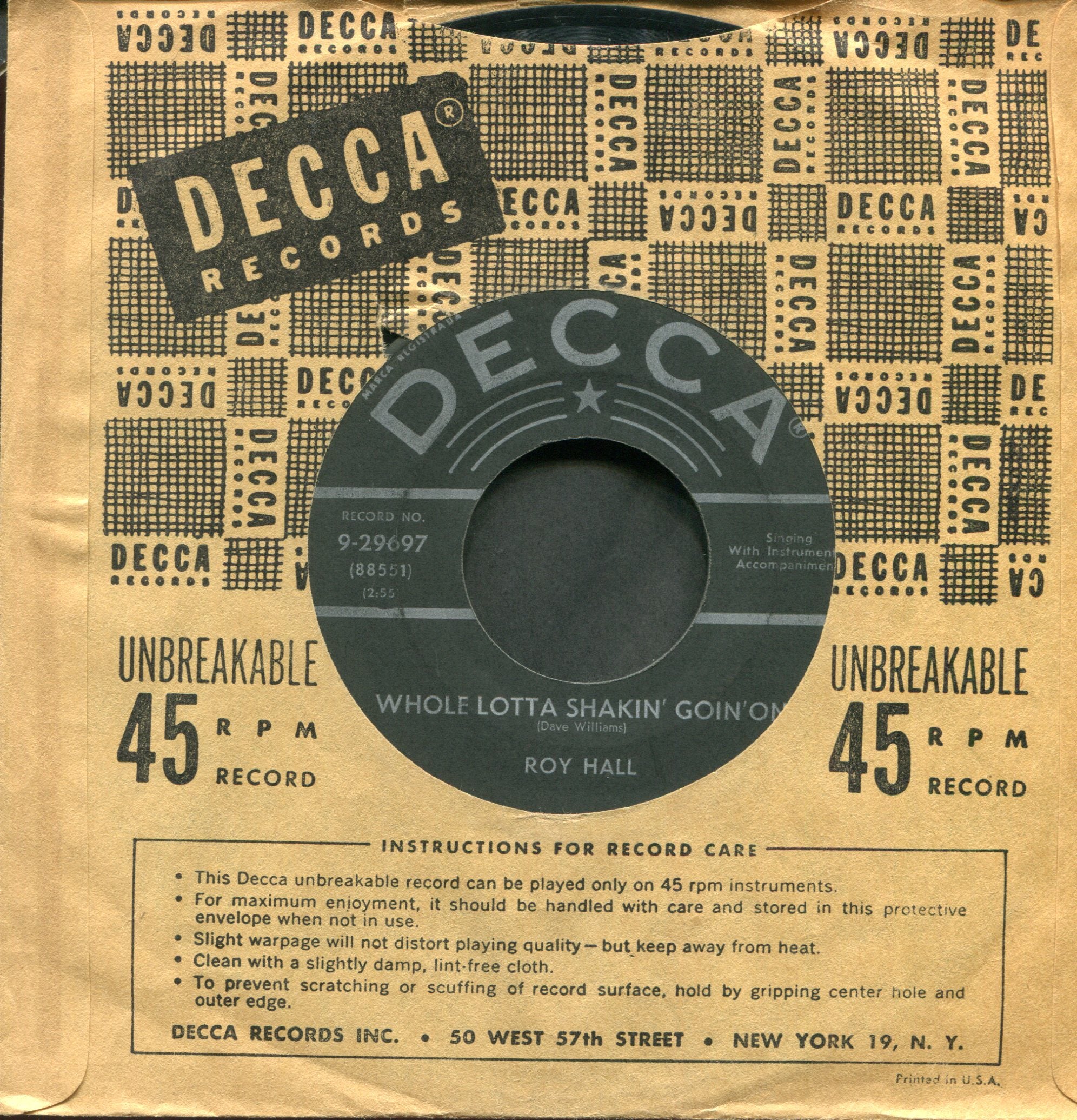 Roy Hall - Whole Lotta Shakin' Goin' On on Decca Rockabilly 45